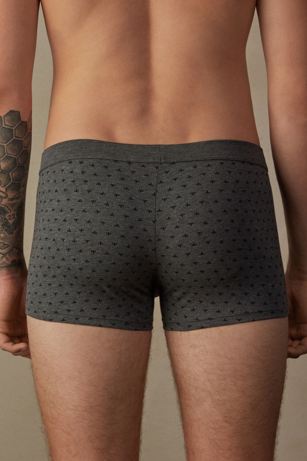 Grey - 068j - Graphite Grey Heather Lily Print Intimissimi Lily Boxers in Stretch Supima® Cotton | FDTR-51297