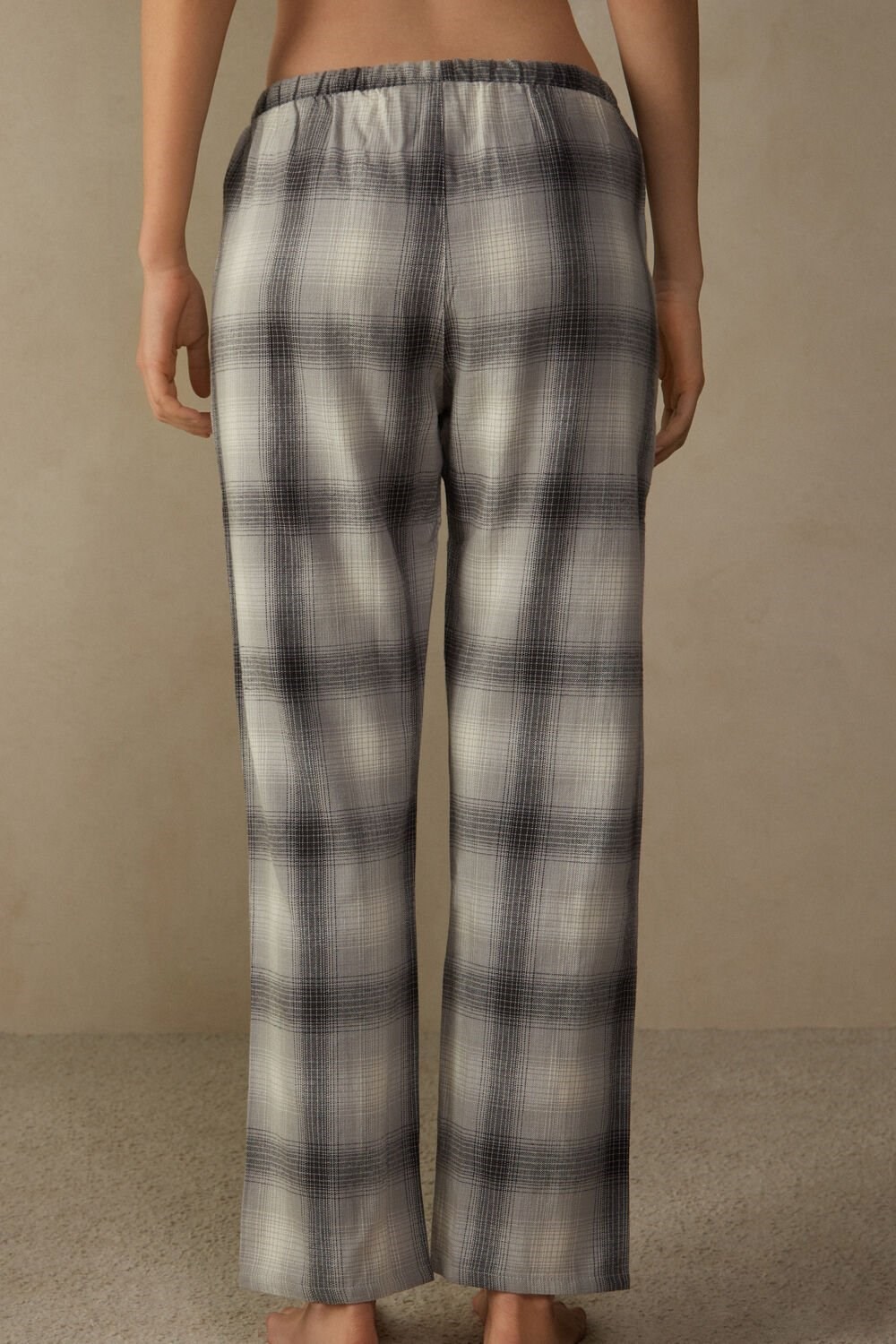 Grey - 149j - Grey / Creamy White Check Print Intimissimi Warm Cuddles Pants in Brushed Cloth | UHXP-23698