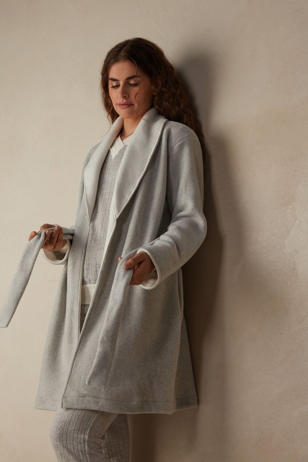 Grey - 153j - Grey Heather / Creamy White Intimissimi Warm Cuddles Robe | QWPH-48069