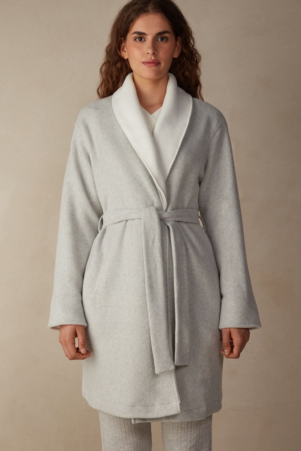 Grey - 153j - Grey Heather / Creamy White Intimissimi Warm Cuddles Robe | QWPH-48069