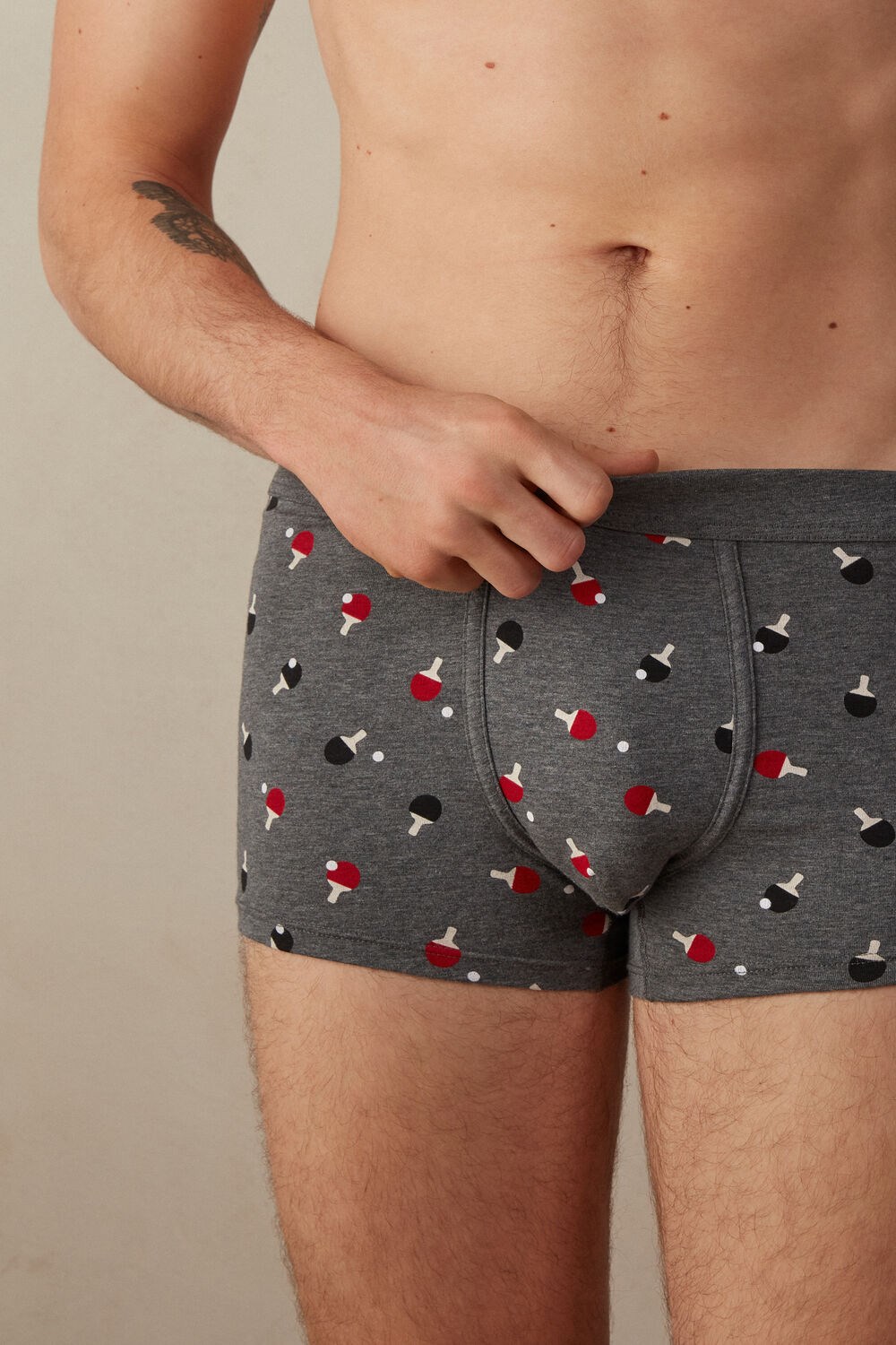 Grey - 193j - Graphite Grey Heather Ping Pong Print Intimissimi Ping Pong Boxers in Stretch Supima® Cotton | NLAT-10972