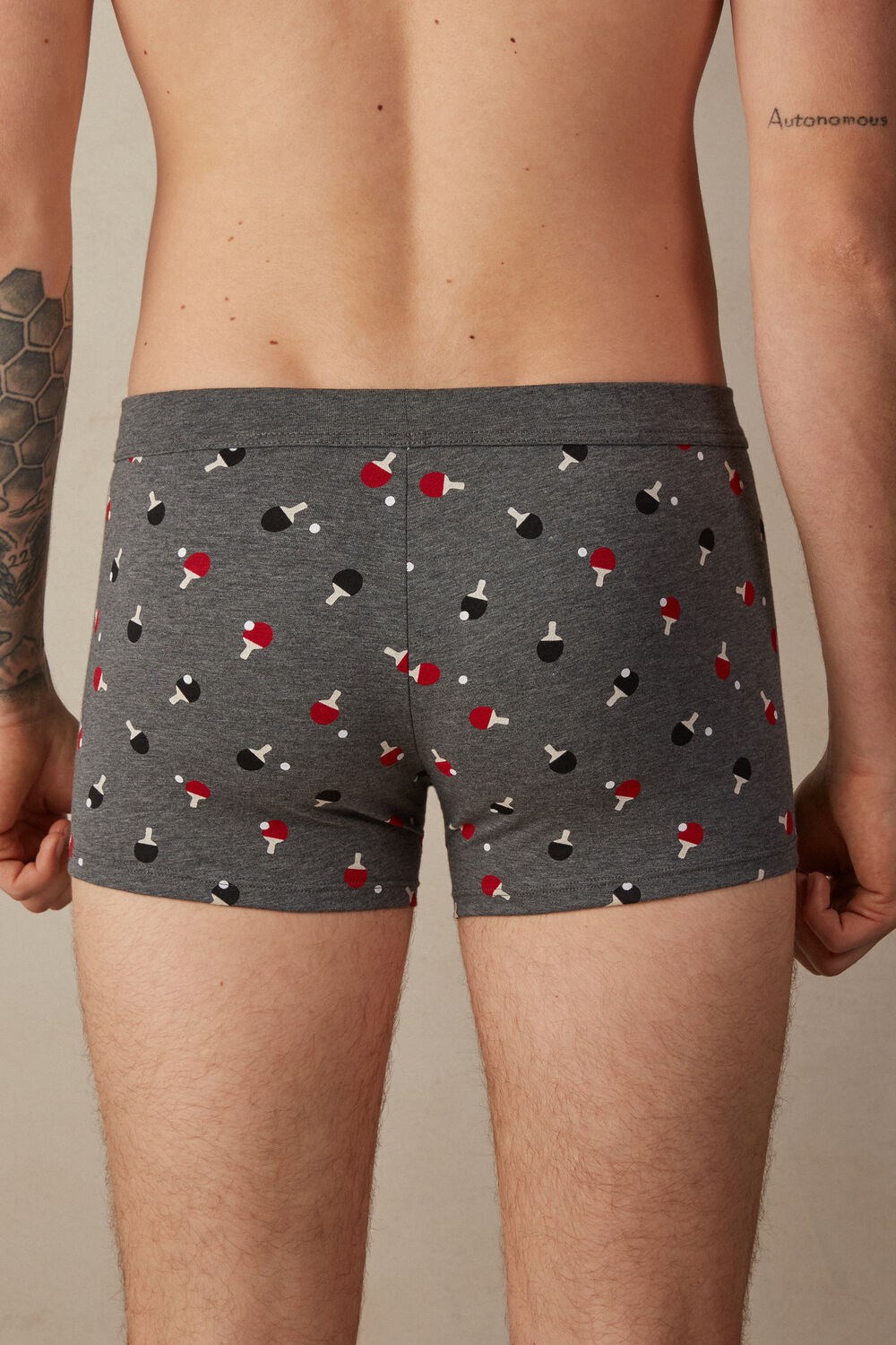 Grey - 193j - Graphite Grey Heather Ping Pong Print Intimissimi Ping Pong Boxers in Stretch Supima® Cotton | NLAT-10972