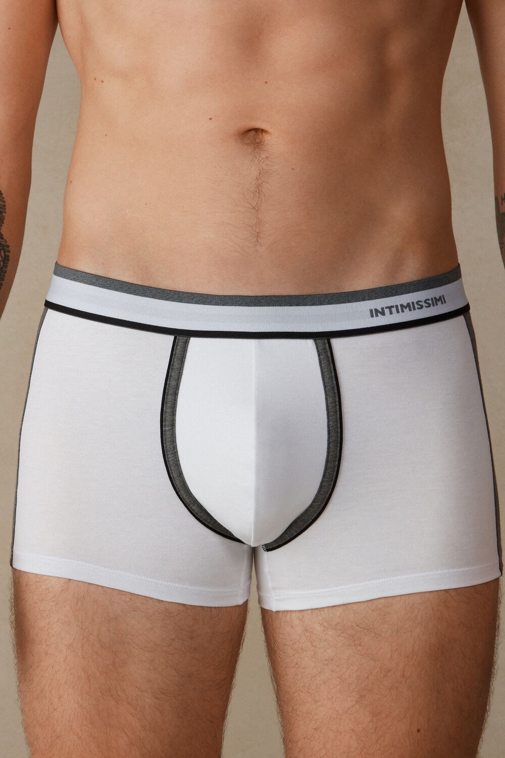 Grey - 384i - White / Graphite Blend Intimissimi Two-tone Boxers in Stretch Supima® Cotton | CZKA-95602