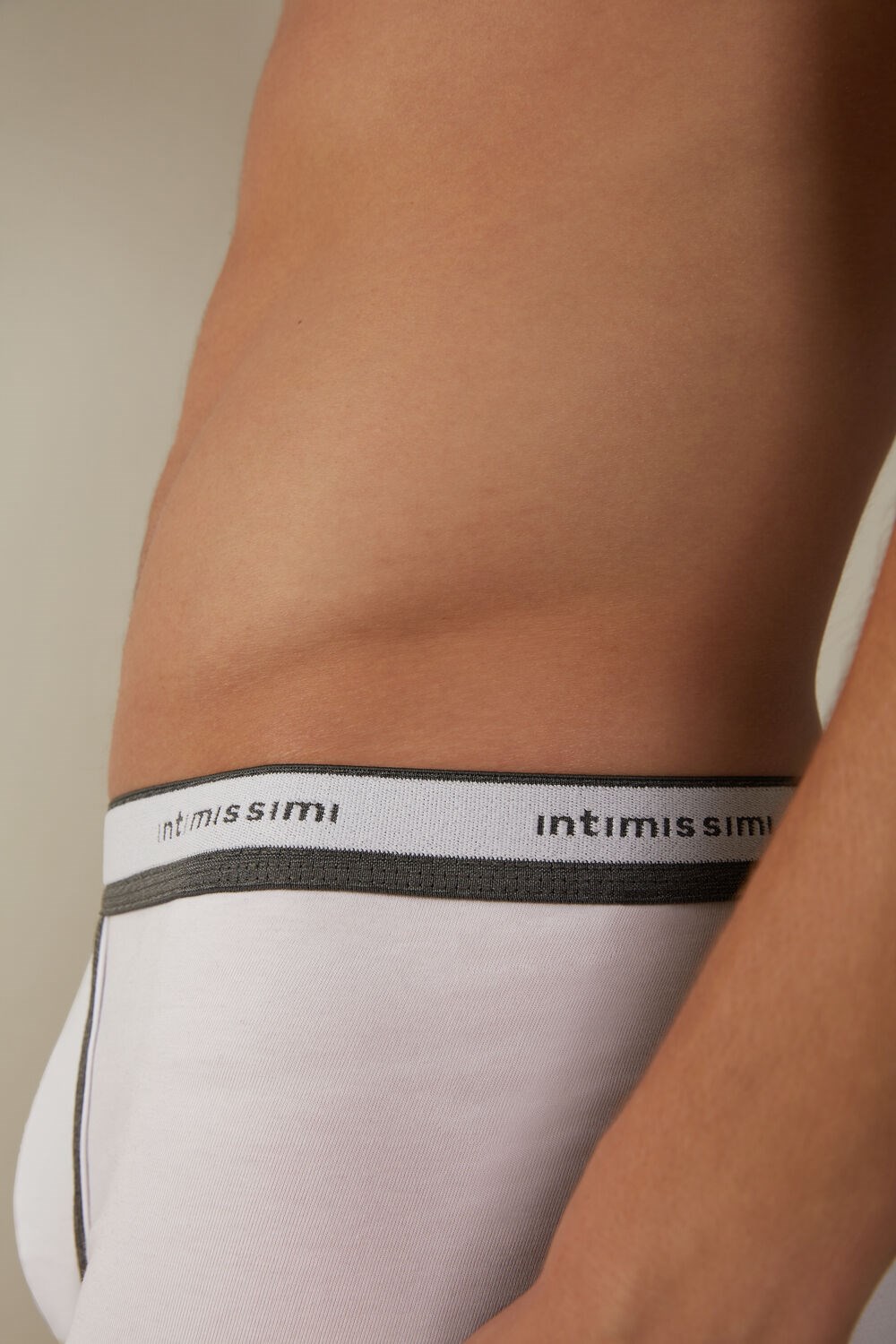 Grey - 384i - White / Graphite Blend Intimissimi Stretch Supima® Cotton Boxer Shorts with Logo Detail | MEAN-28793