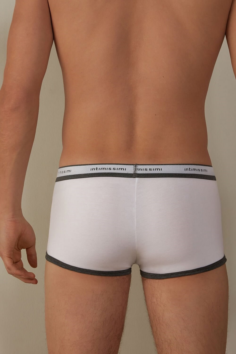 Grey - 384i - White / Graphite Blend Intimissimi Stretch Supima® Cotton Boxer Shorts with Logo Detail | MEAN-28793