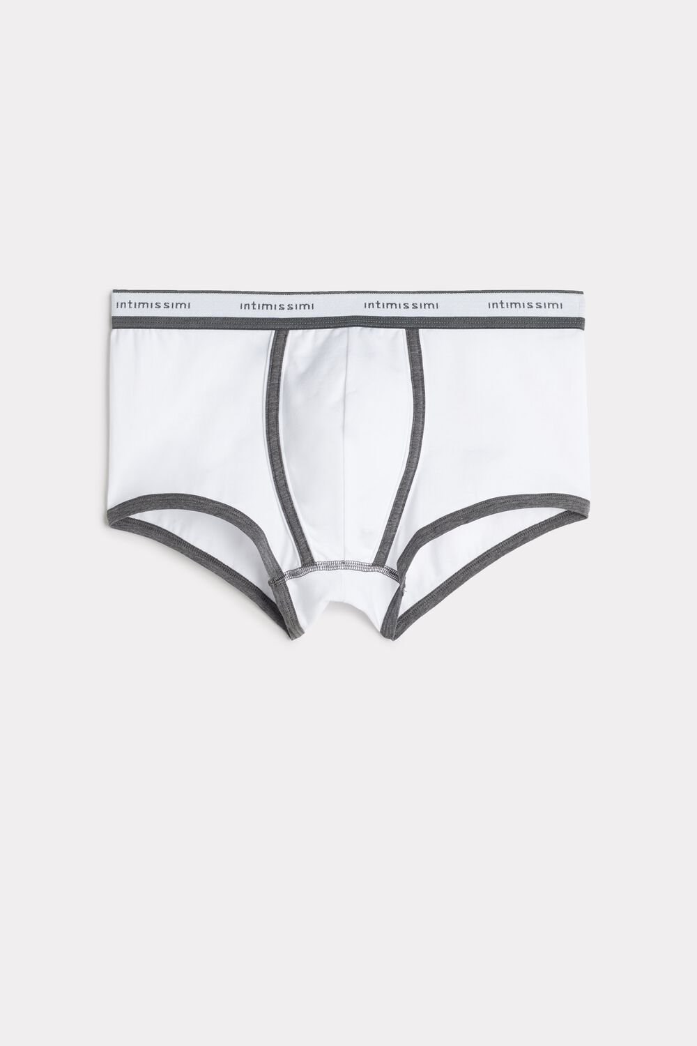 Grey - 384i - White / Graphite Blend Intimissimi Stretch Supima® Cotton Boxer Shorts with Logo Detail | MEAN-28793