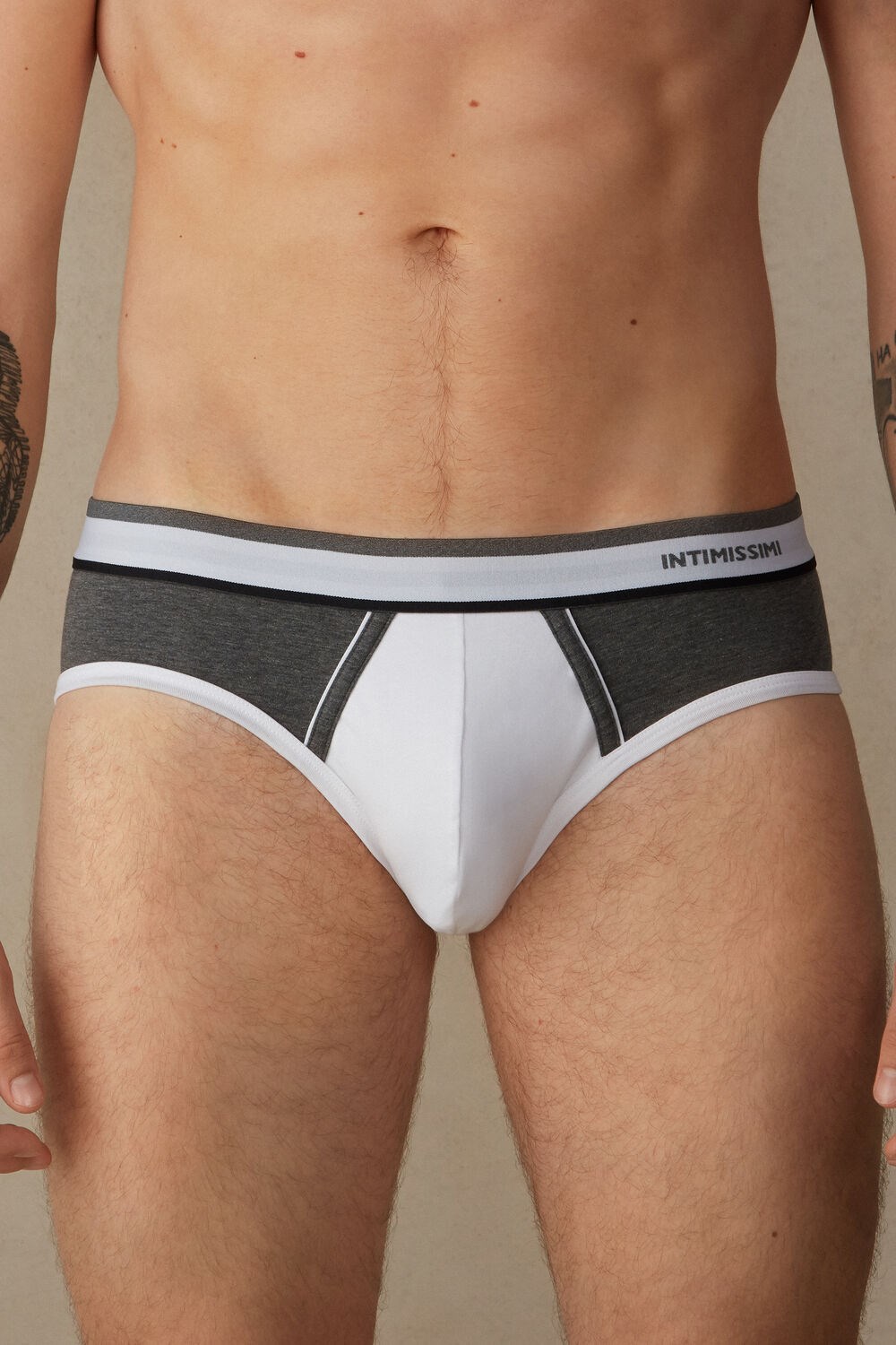 Grey - 384i - White / Graphite Blend Intimissimi Two-Tone Stretch Supima® Cotton Briefs | RDFV-98715