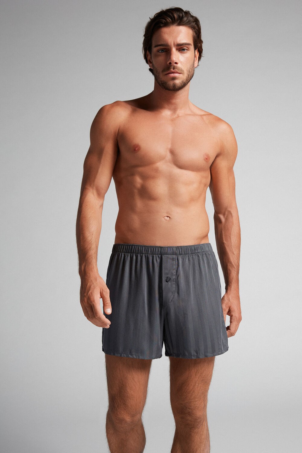 Grey - 816i - Gray Intimissimi Woven Modal Boxers | IERD-92574