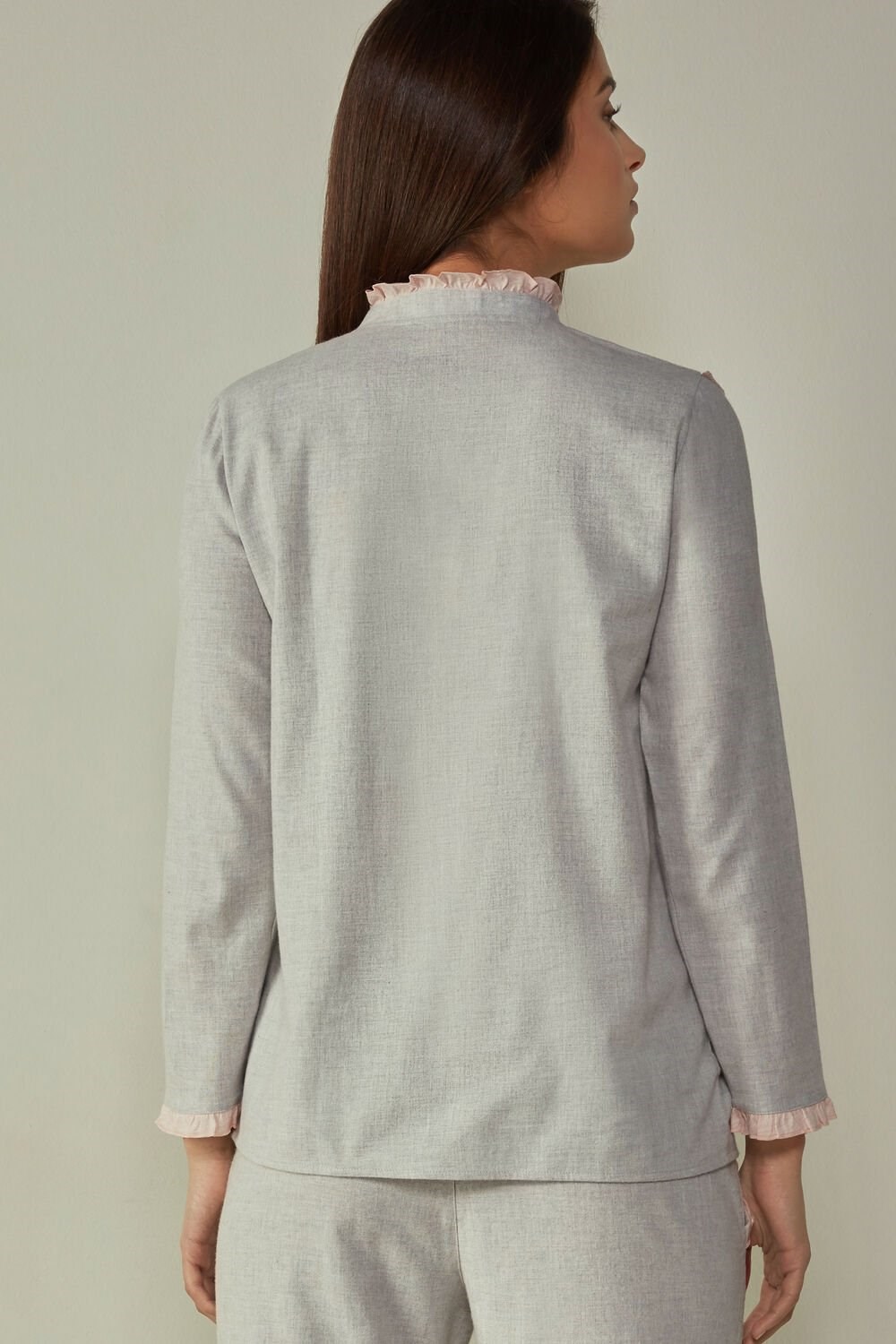 Grey - 833i - Light Grey Heather Intimissimi Cotton Rouches Brushed Cotton Cloth Long Sleeve Shirt | NQSG-79205