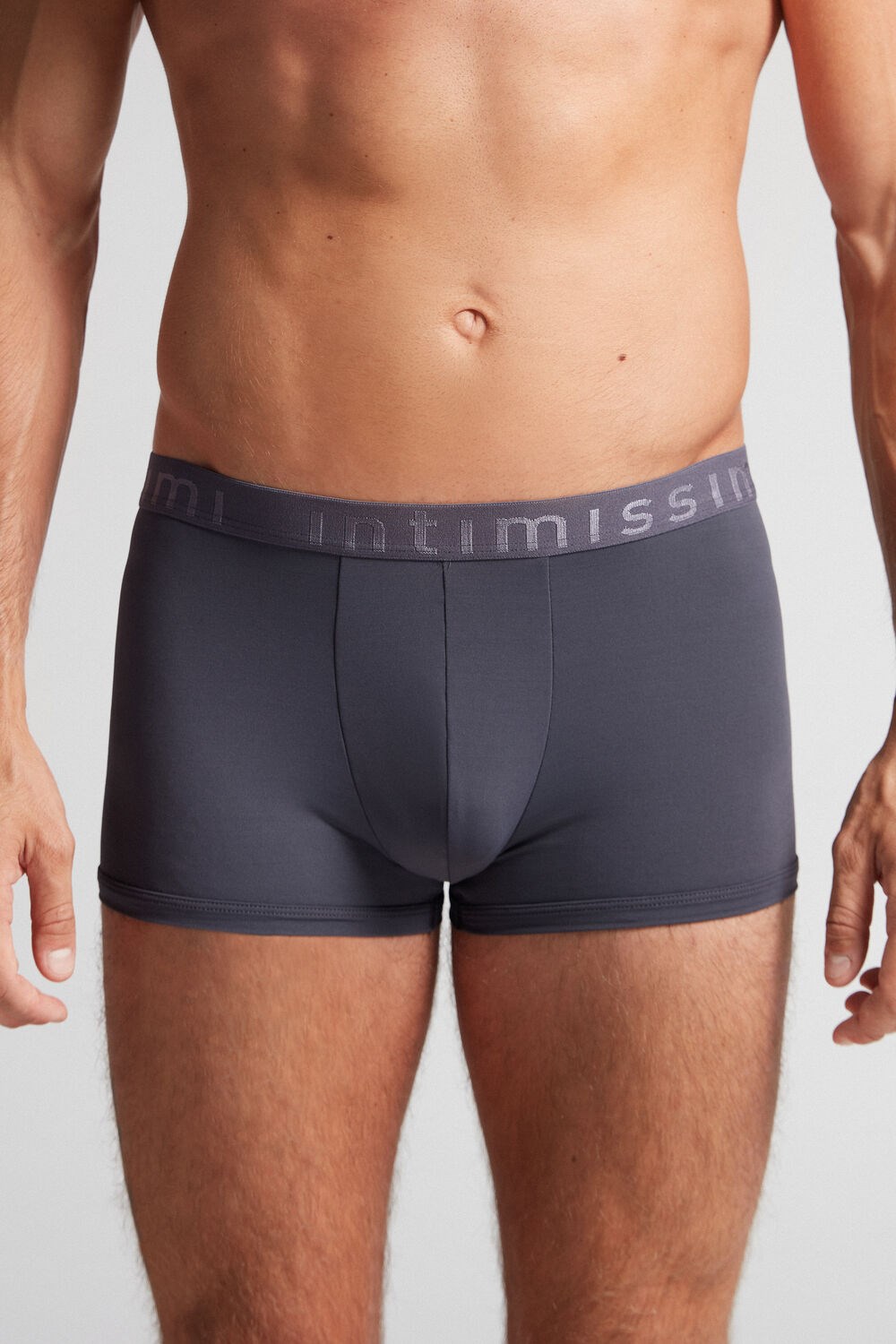 Grey - 9963 - Soot Grey Intimissimi Microfiber Logo Boxer Shorts | NRYM-15428