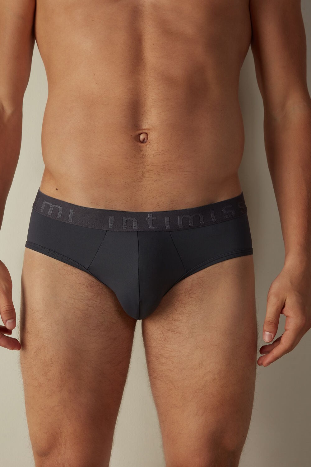 Grey - 9963 - Soot Grey Intimissimi Microfiber Briefs with Logo Detail | PWFO-03792