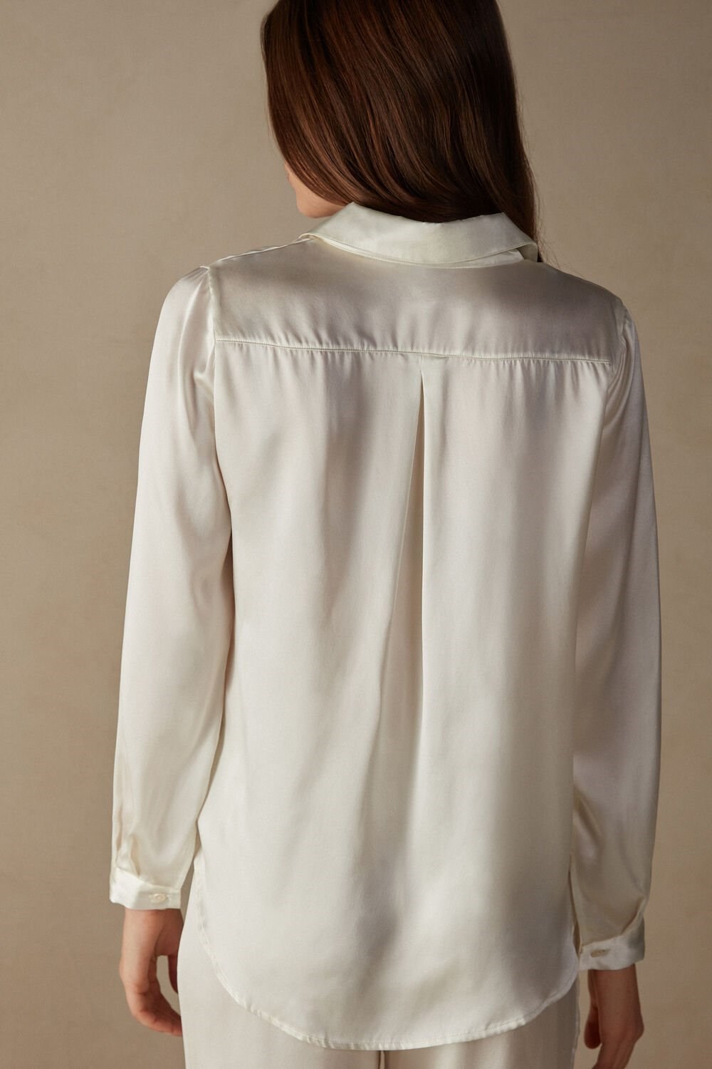 Ivory - 2127 - Talc White Intimissimi Long Sleeve Silk Shirt | VDKL-37694