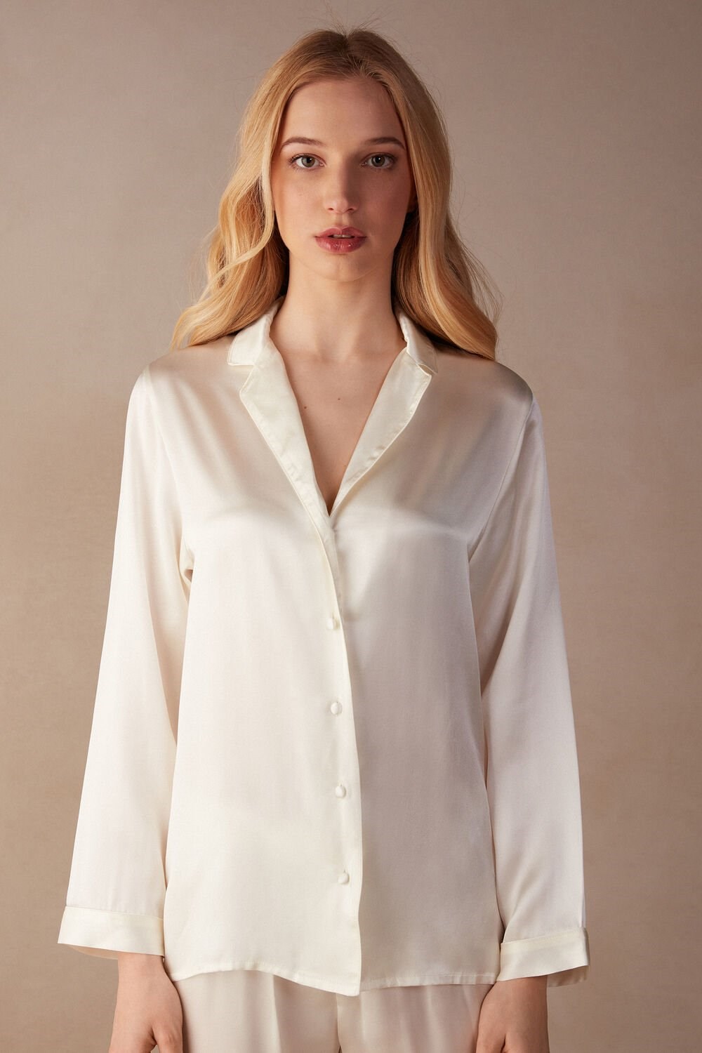 Ivory - 2127 - Talc White Intimissimi Mannish-Cut Jacket in Silk Satin | FNAK-53189