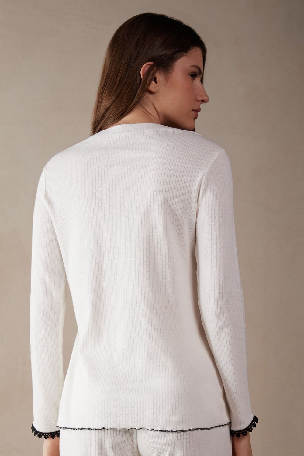 Ivory - 2127 - Talc White Intimissimi Pure Joy Long Sleeve Henley Top | KEQG-45921