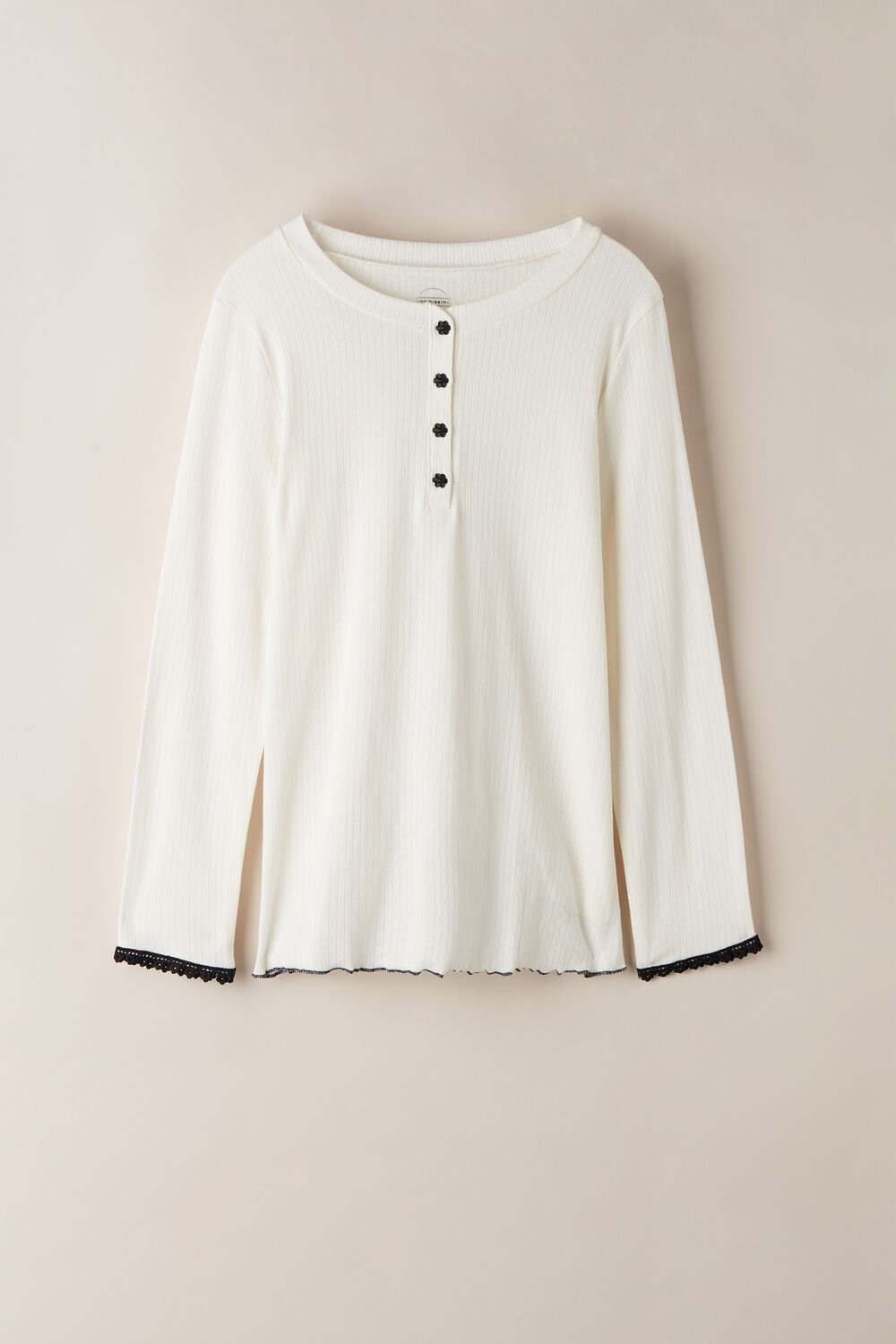 Ivory - 2127 - Talc White Intimissimi Pure Joy Long Sleeve Henley Top | KEQG-45921