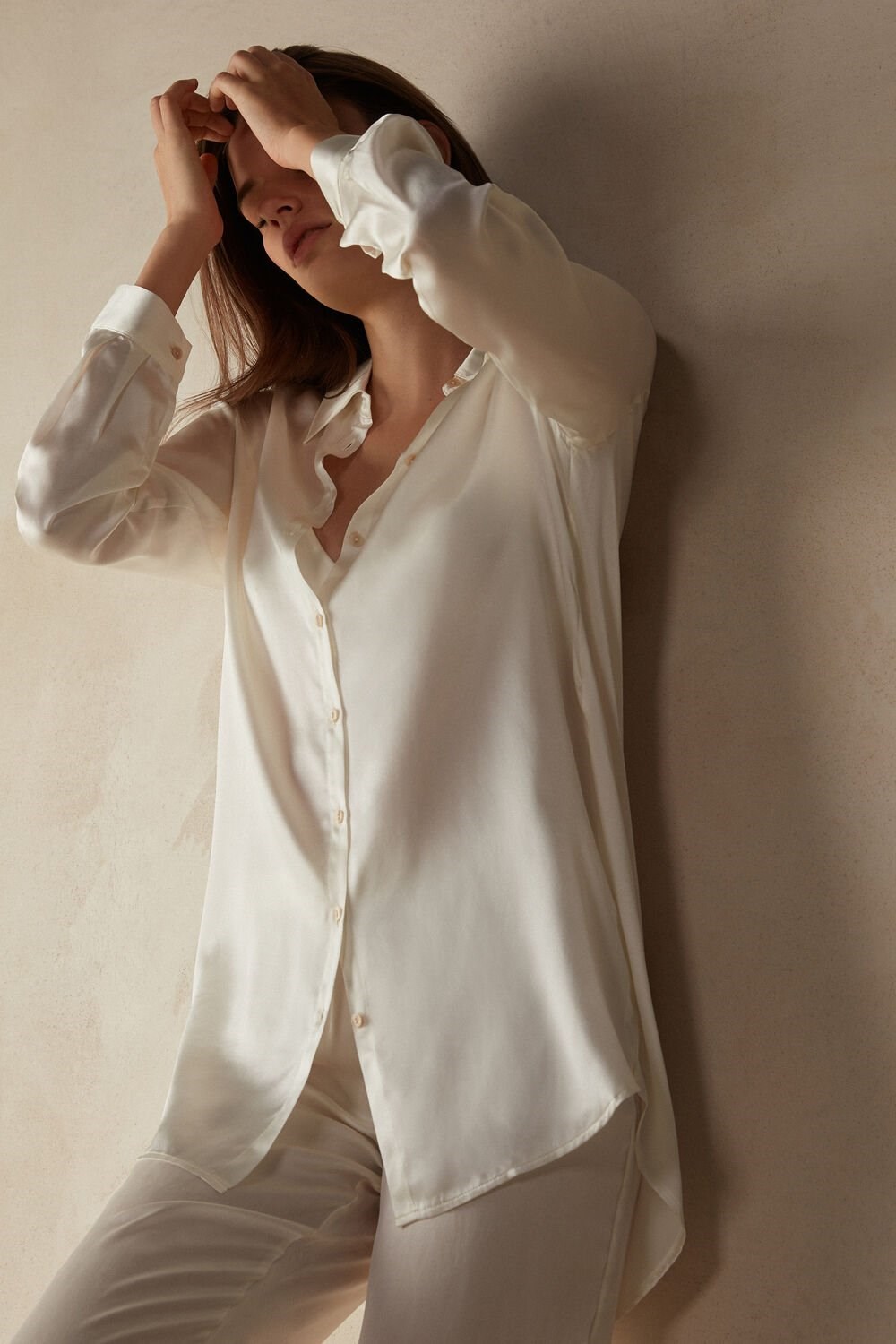 Ivory - 2127 - Talc White Intimissimi Silk Shirt | BZKN-83674