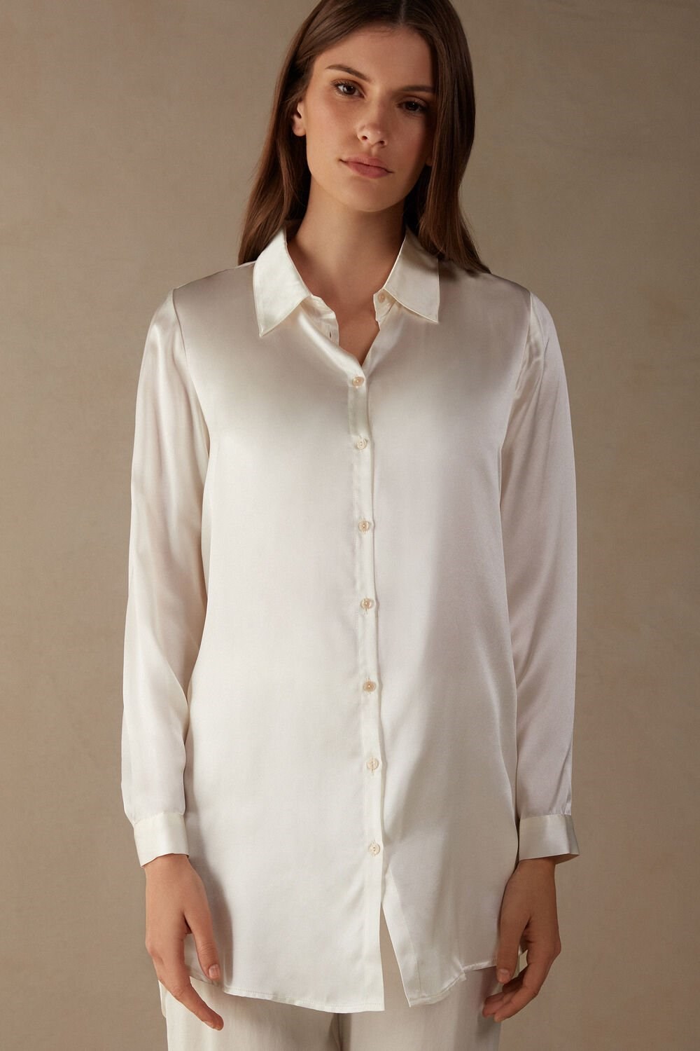 Ivory - 2127 - Talc White Intimissimi Silk Shirt | BZKN-83674