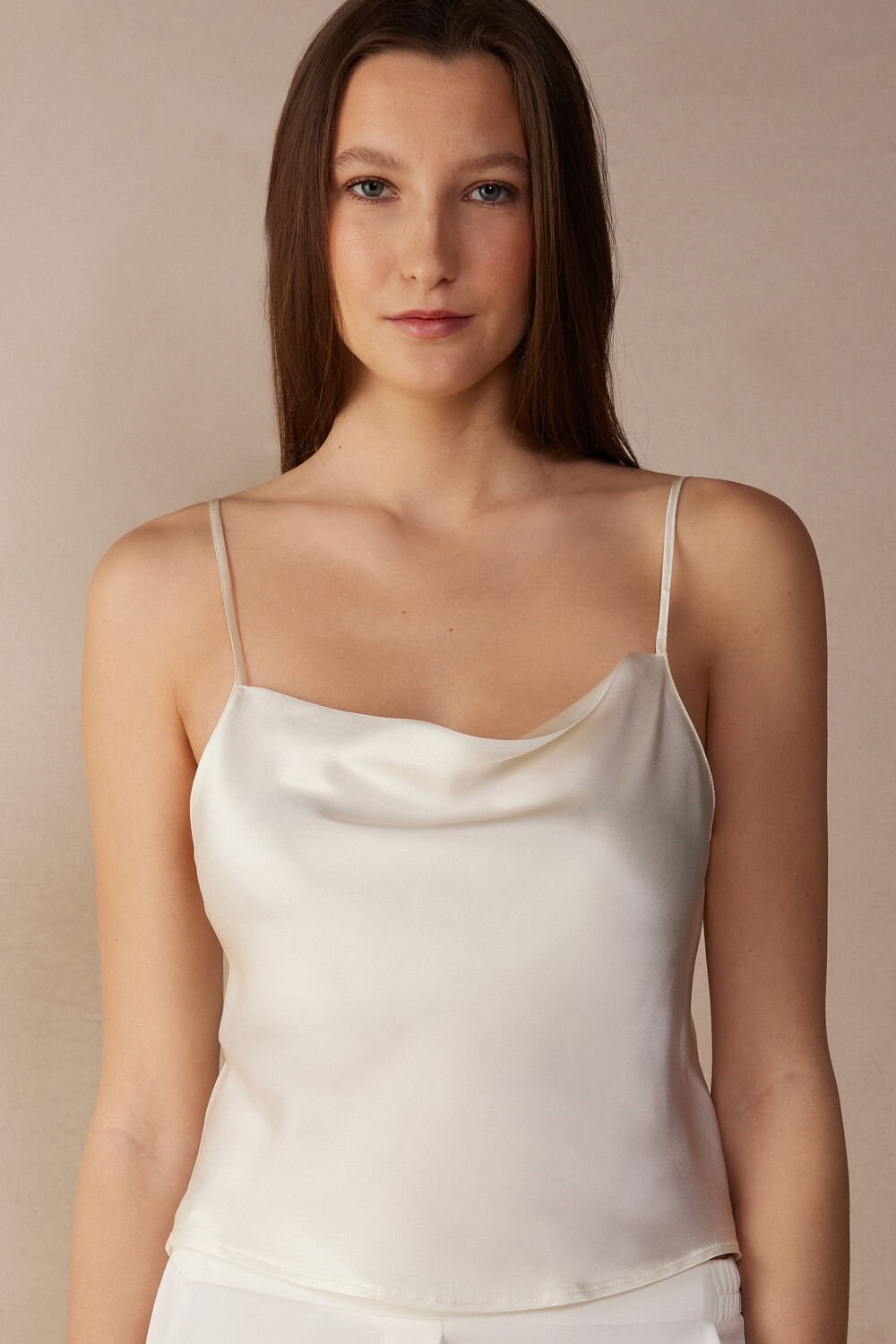 Ivory - 2127 - Talc White Intimissimi Silk Crop Camisole | ERWD-85612