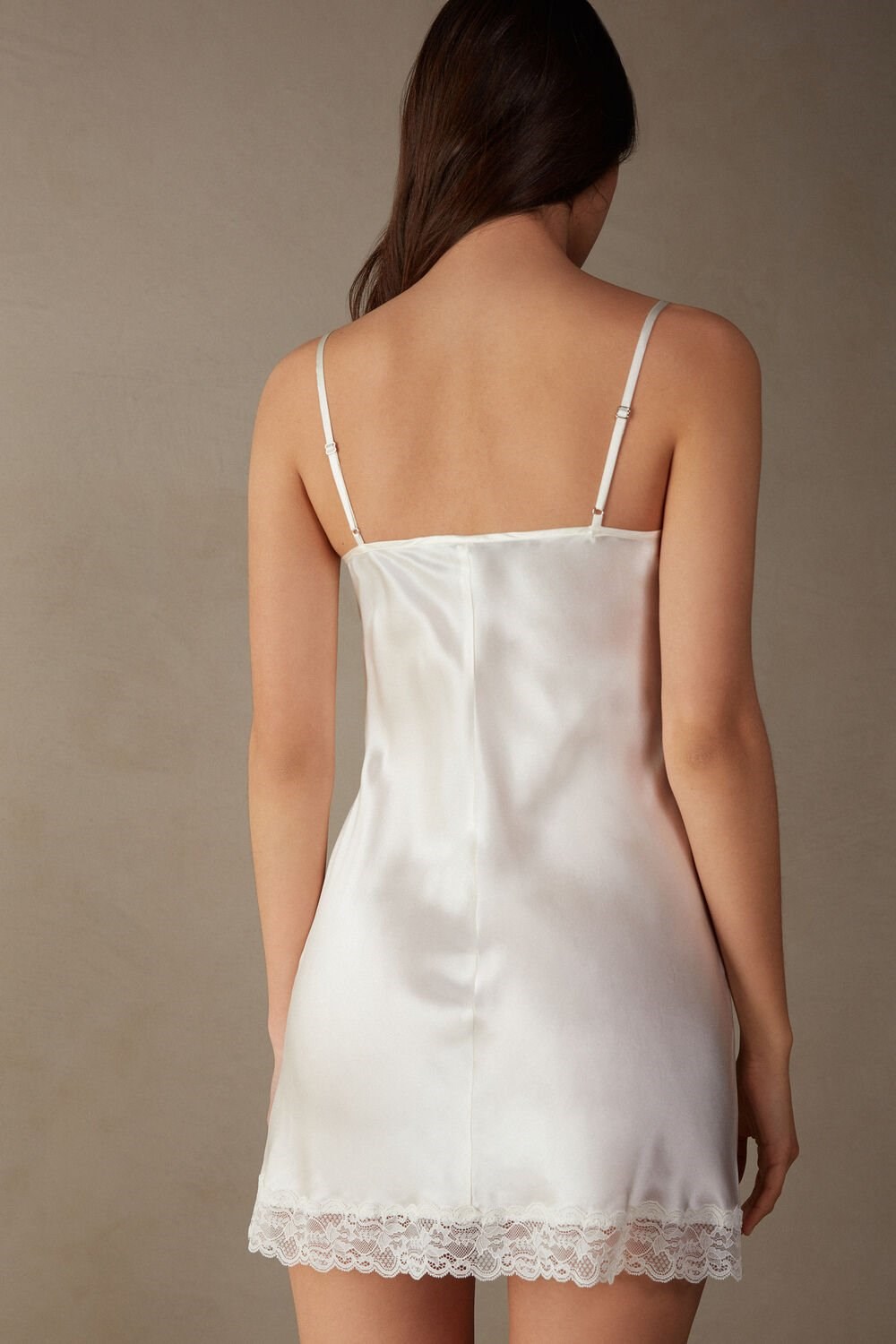 Ivory - 2127 - Talc White Intimissimi Silk Slip with Lace Insert Detail | HGUD-31760