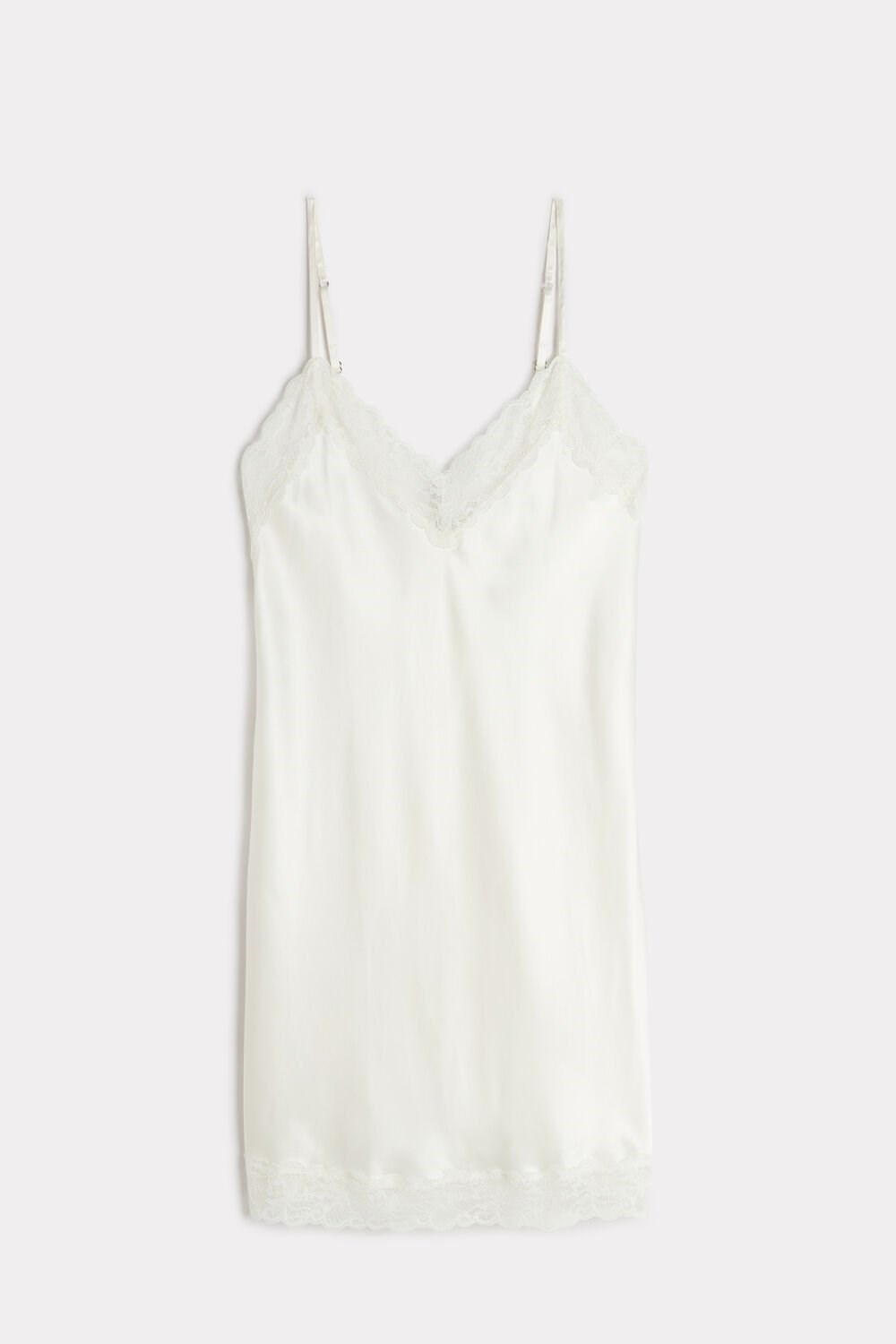 Ivory - 2127 - Talc White Intimissimi Silk Slip with Lace Insert Detail | HGUD-31760