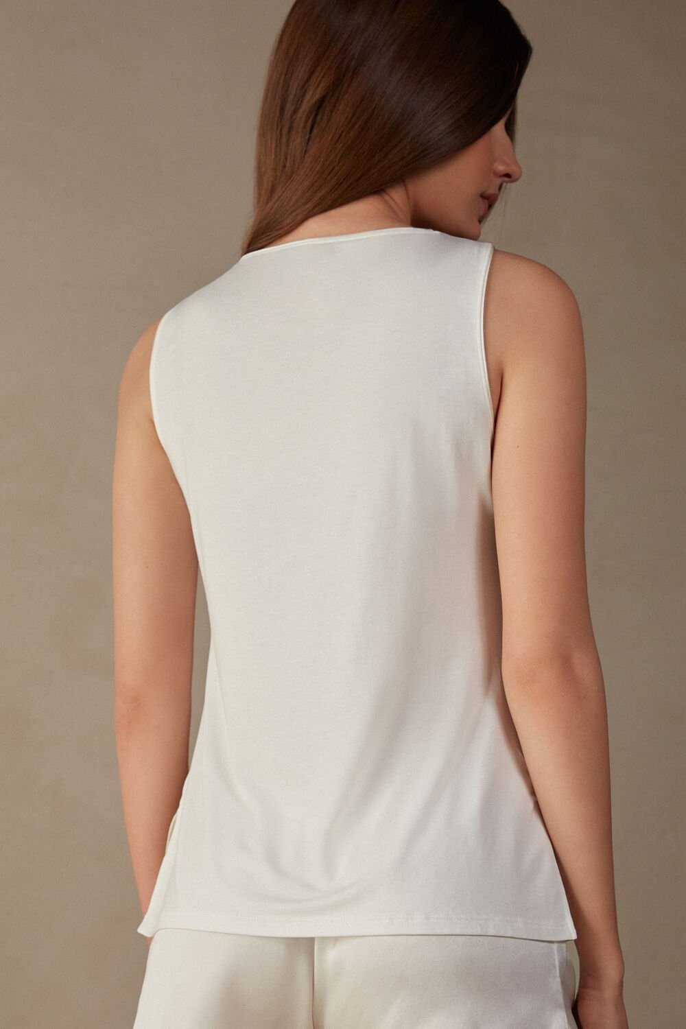 Ivory - 2127 - Talc White Intimissimi Silk and Modal Tank Top | ZXUI-95748