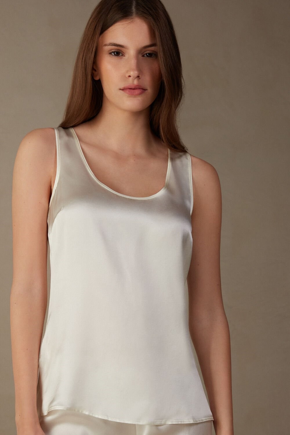 Ivory - 2127 - Talc White Intimissimi Silk and Modal Tank Top | ZXUI-95748