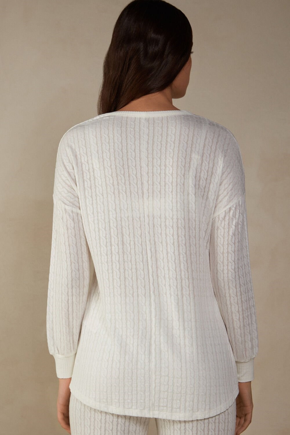 Ivory - 2127 - Talc White Intimissimi Timeless Heritage Long Sleeve Top | BFVL-40612