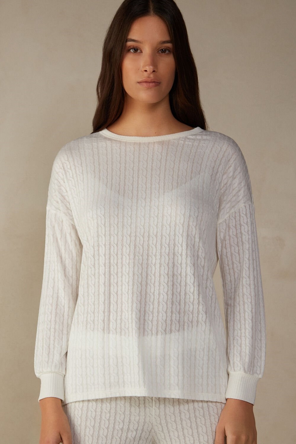 Ivory - 2127 - Talc White Intimissimi Timeless Heritage Long Sleeve Top | BFVL-40612