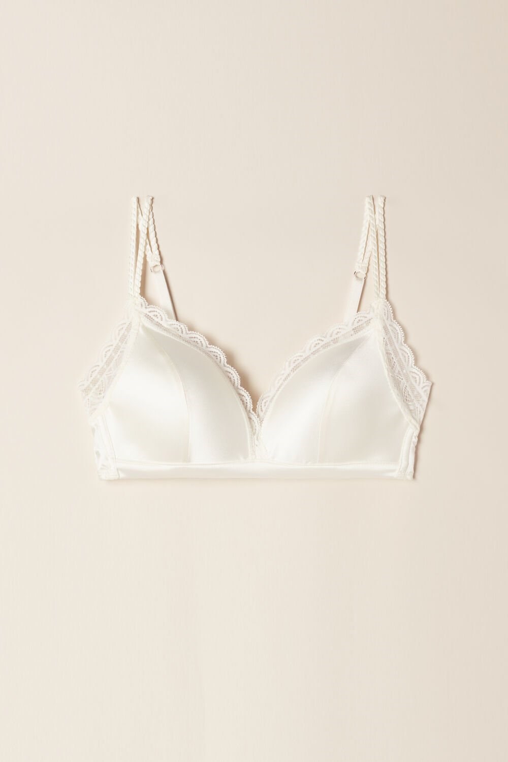 Ivory - 2127 - Talc White Intimissimi Tiziana Silk and Lace Triangle Bra | DXWU-50492