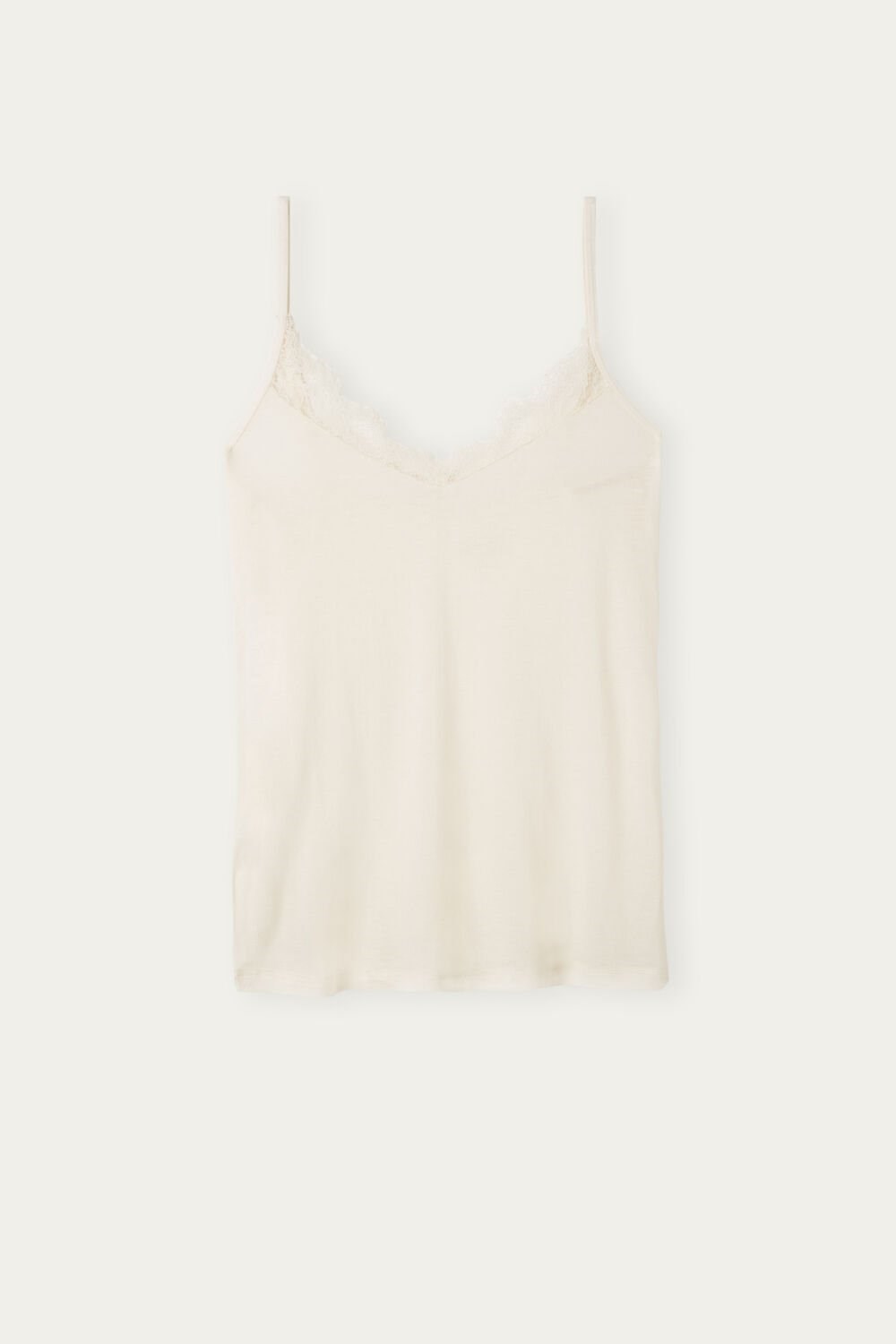 Ivory - 231i - Vanilla Intimissimi Modal Ultralight Cashmere Blend Top with Lace | CFNM-72539