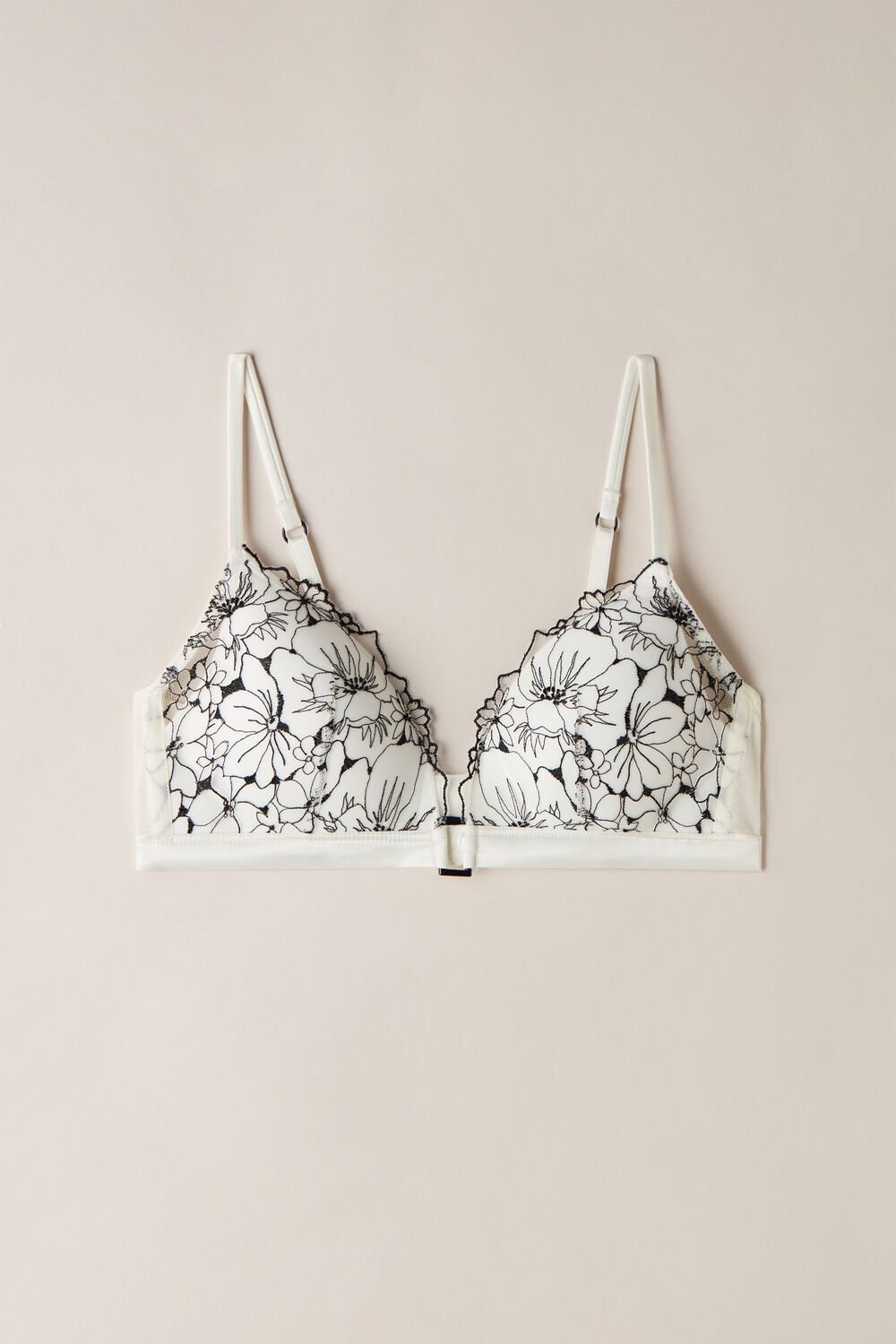 Ivory - 4718 - Talc White / Black Intimissimi Pure Joy Tiziana Triangle Bra | XBED-59402