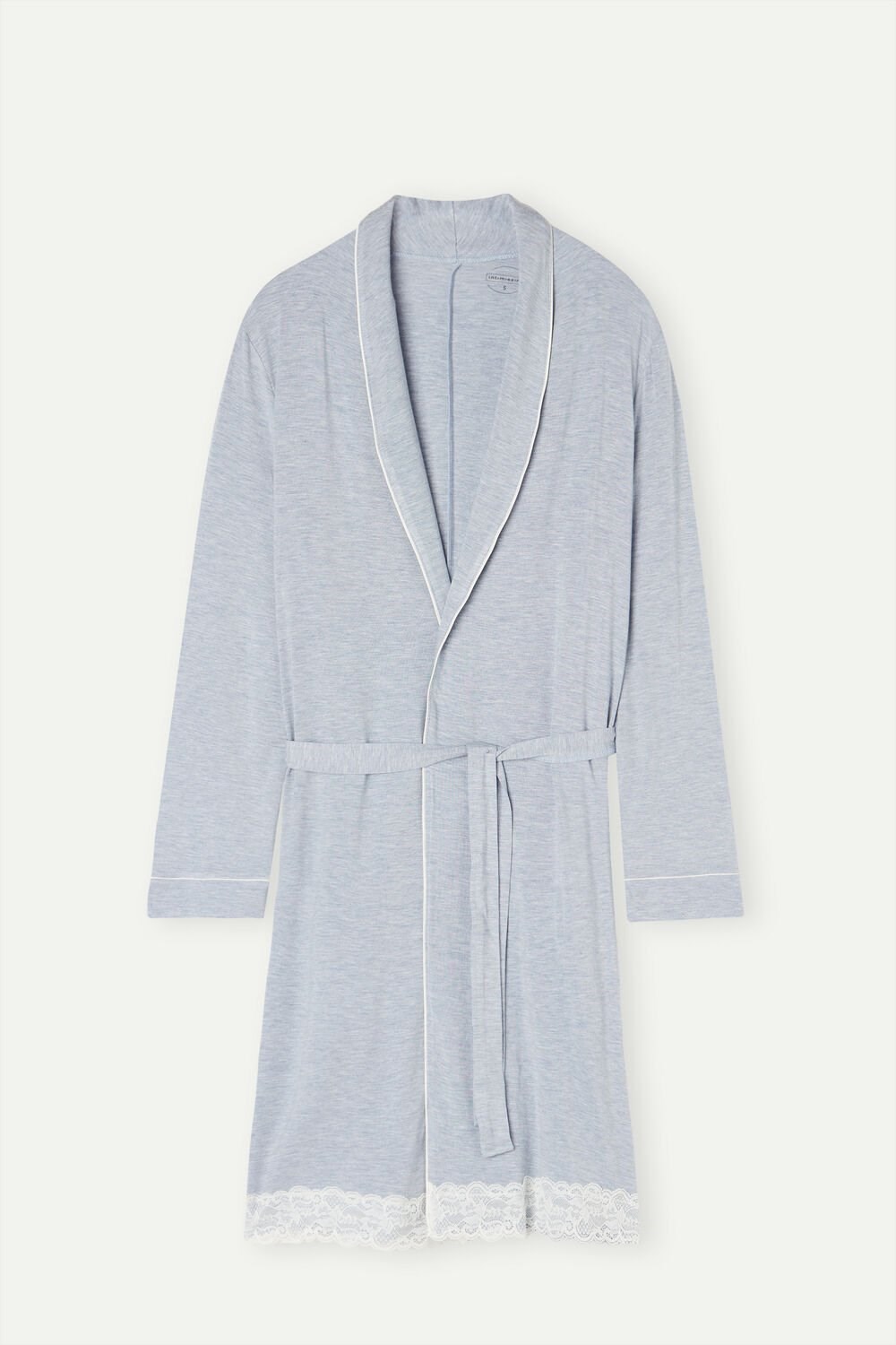 Light Blue - 009j - Heathered Light Blue Intimissimi Modal Lace Detail Robe | ACKG-82137