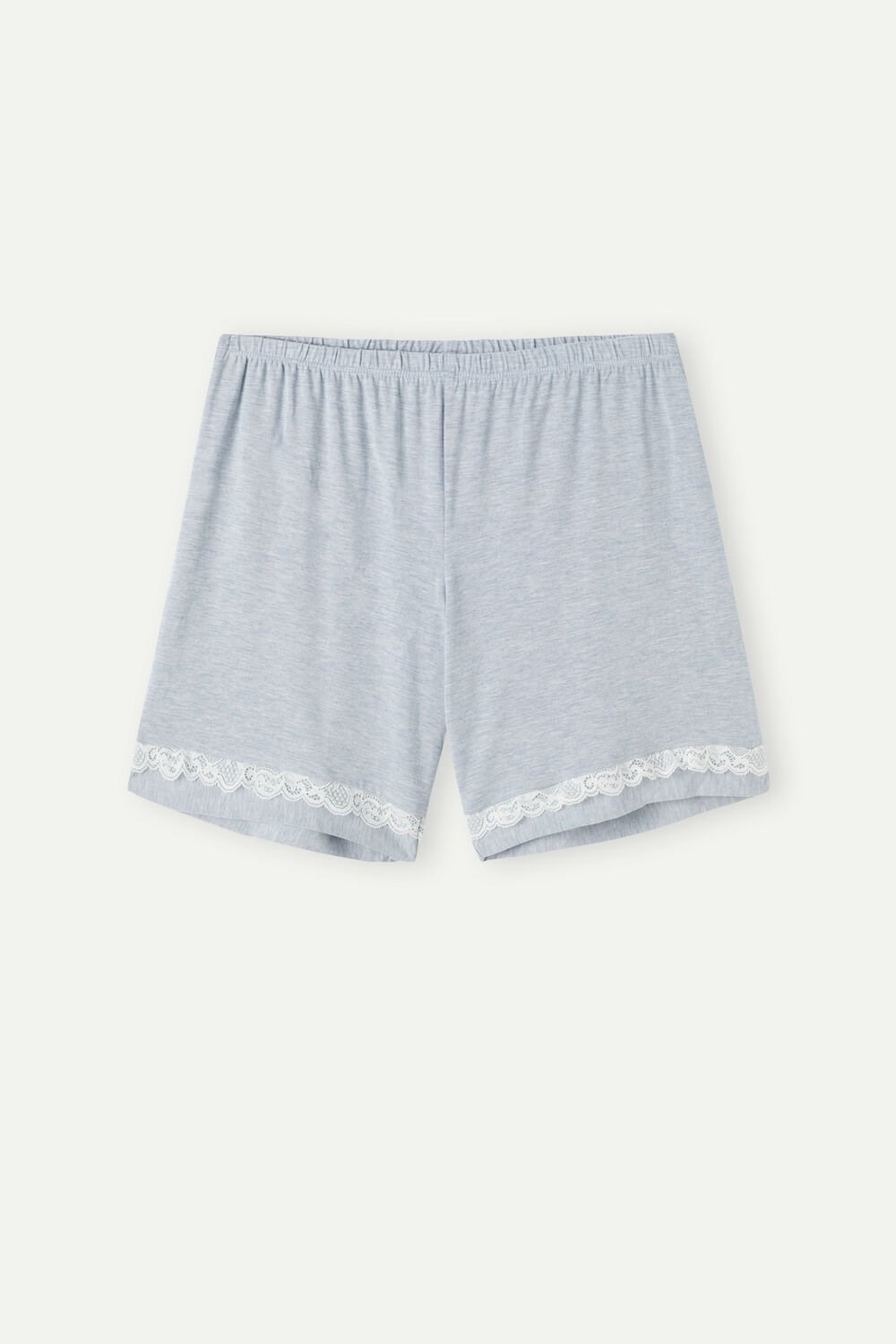 Light Blue - 009j - Heathered Light Blue Intimissimi Modal Shorts with Lace Details | HKNA-86459