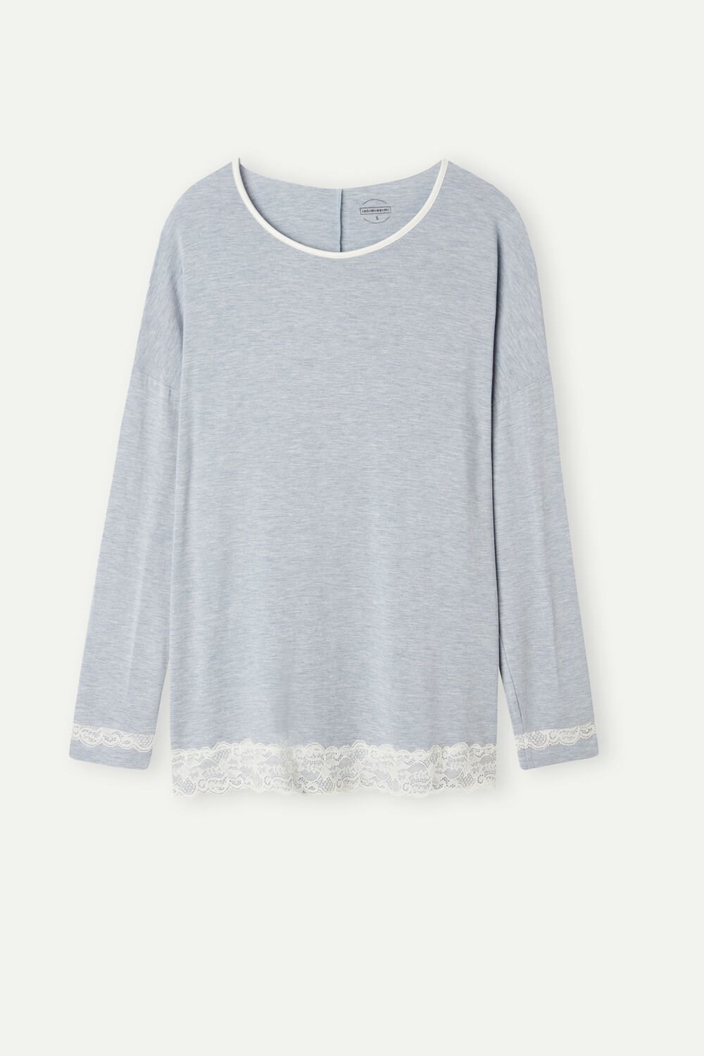 Light Blue - 009j - Heathered Light Blue Intimissimi Long-Sleeve Round-Neck Modal Top | ZHNQ-72469