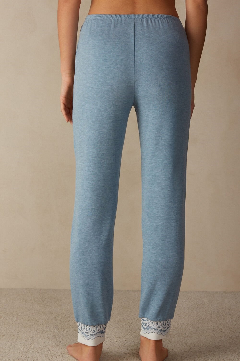 Light Blue - 145j - Light Blue Heather / Powder Intimissimi Romantic Bedroom Cuffed Full Length Pants in Modal with Wool | RBXQ-23174