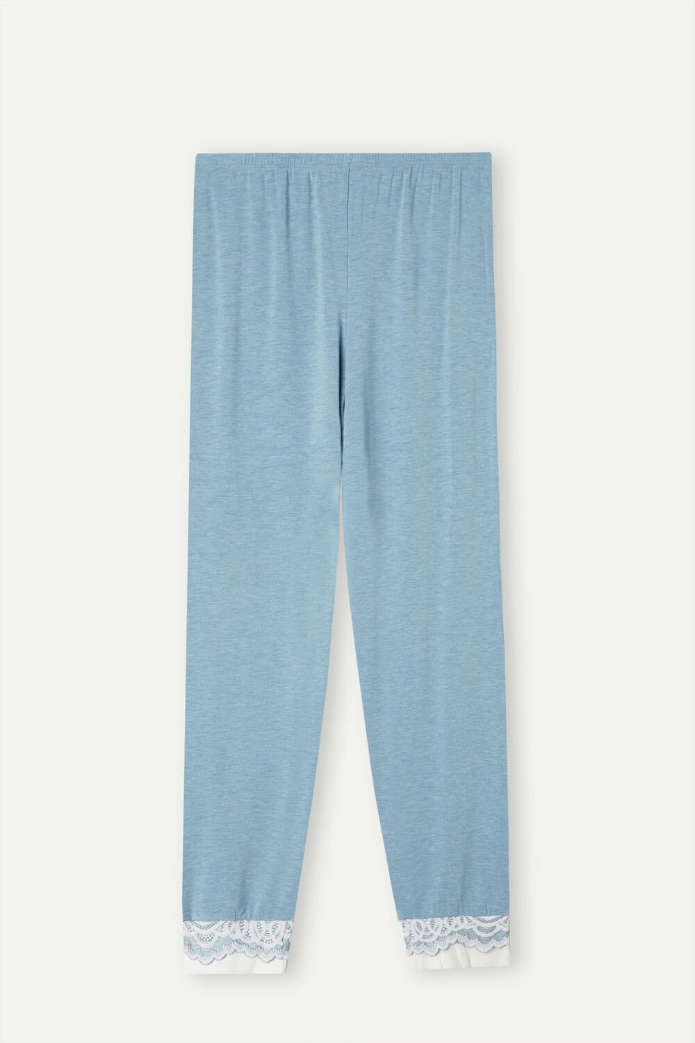 Light Blue - 145j - Light Blue Heather / Powder Intimissimi Romantic Bedroom Cuffed Full Length Pants in Modal with Wool | RBXQ-23174