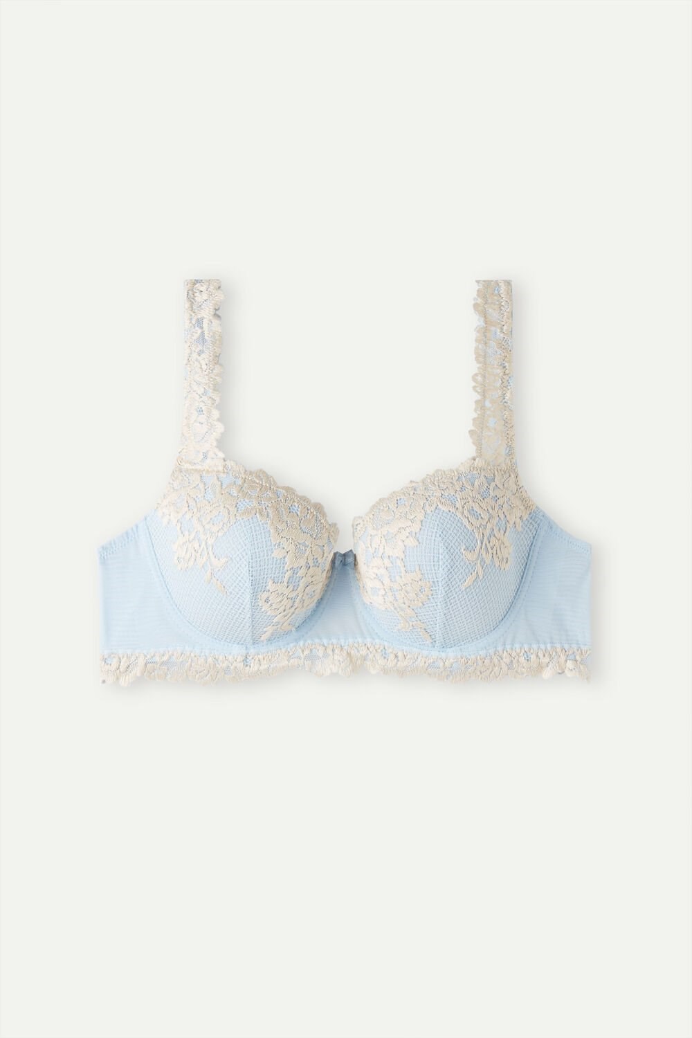 Light Blue - 217j - Airy Blue / Ivory Intimissimi Pretty Flowers Sofia Balconette Bra | IPSV-61397