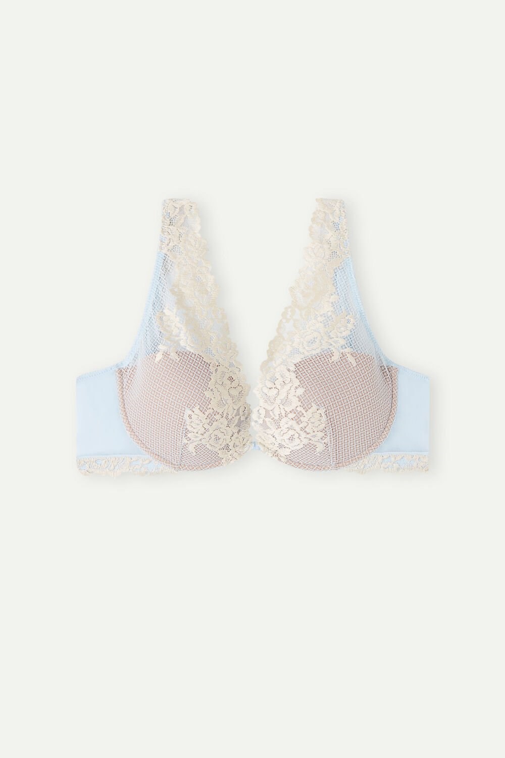 Light Blue - 217j - Airy Blue / Ivory Intimissimi Pretty Flowers Elena Balconette Bra | VESK-25901