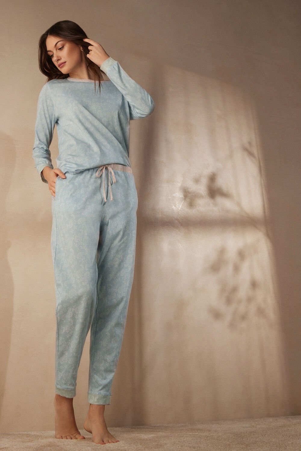 Light Blue - 226j - Romantic Cashmere Print Intimissimi Romantic Cashmere Full Length Cotton Pants | BFXC-65892