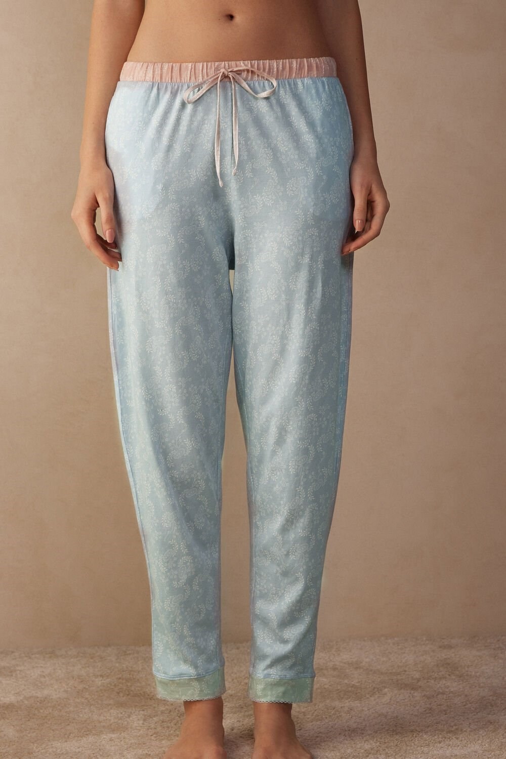 Light Blue - 226j - Romantic Cashmere Print Intimissimi Romantic Cashmere Full Length Cotton Pants | BFXC-65892