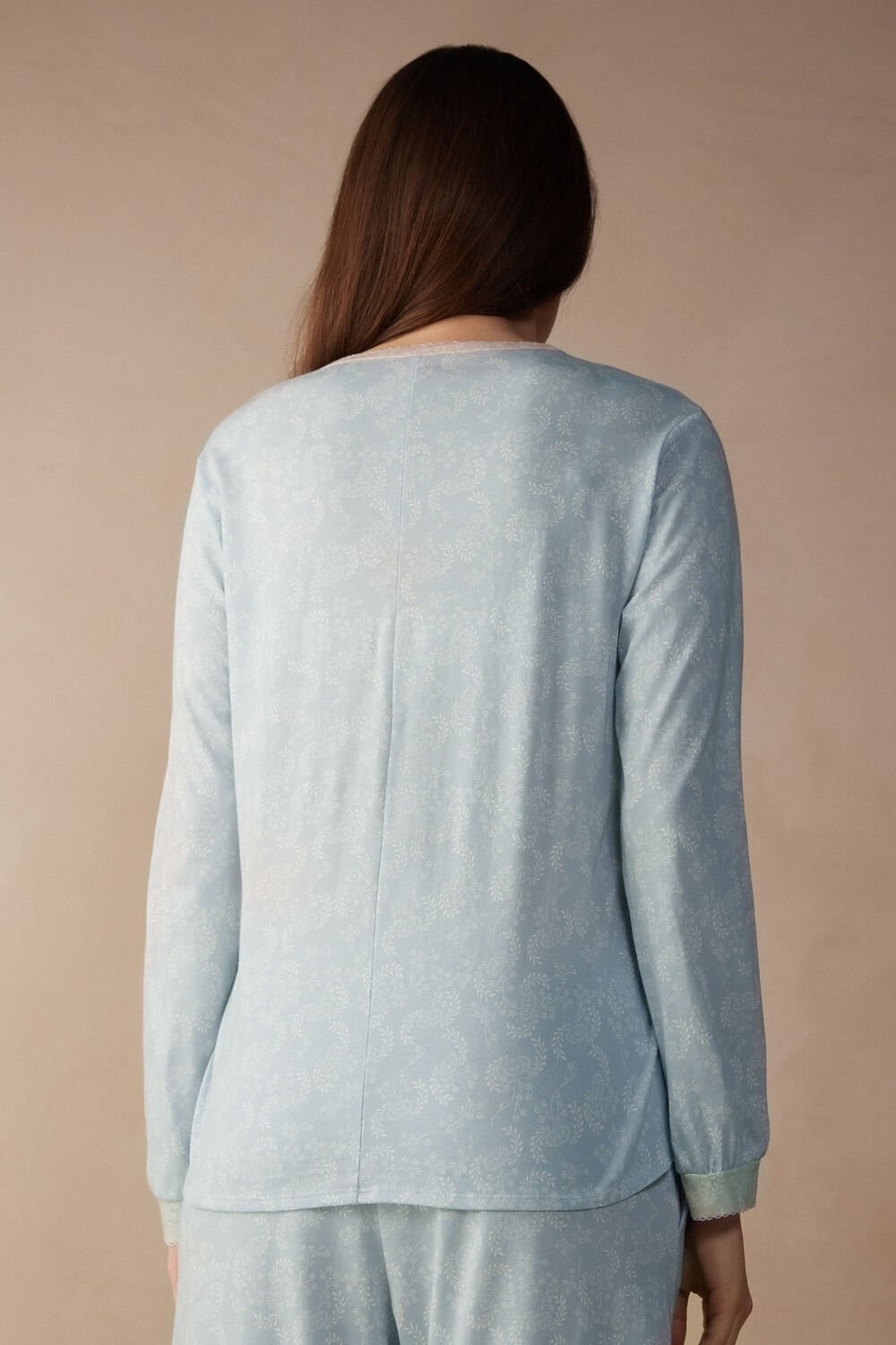 Light Blue - 226j - Romantic Cashmere Print Intimissimi Romantic Cashmere Long Sleeve Cotton Top | DZGS-24870