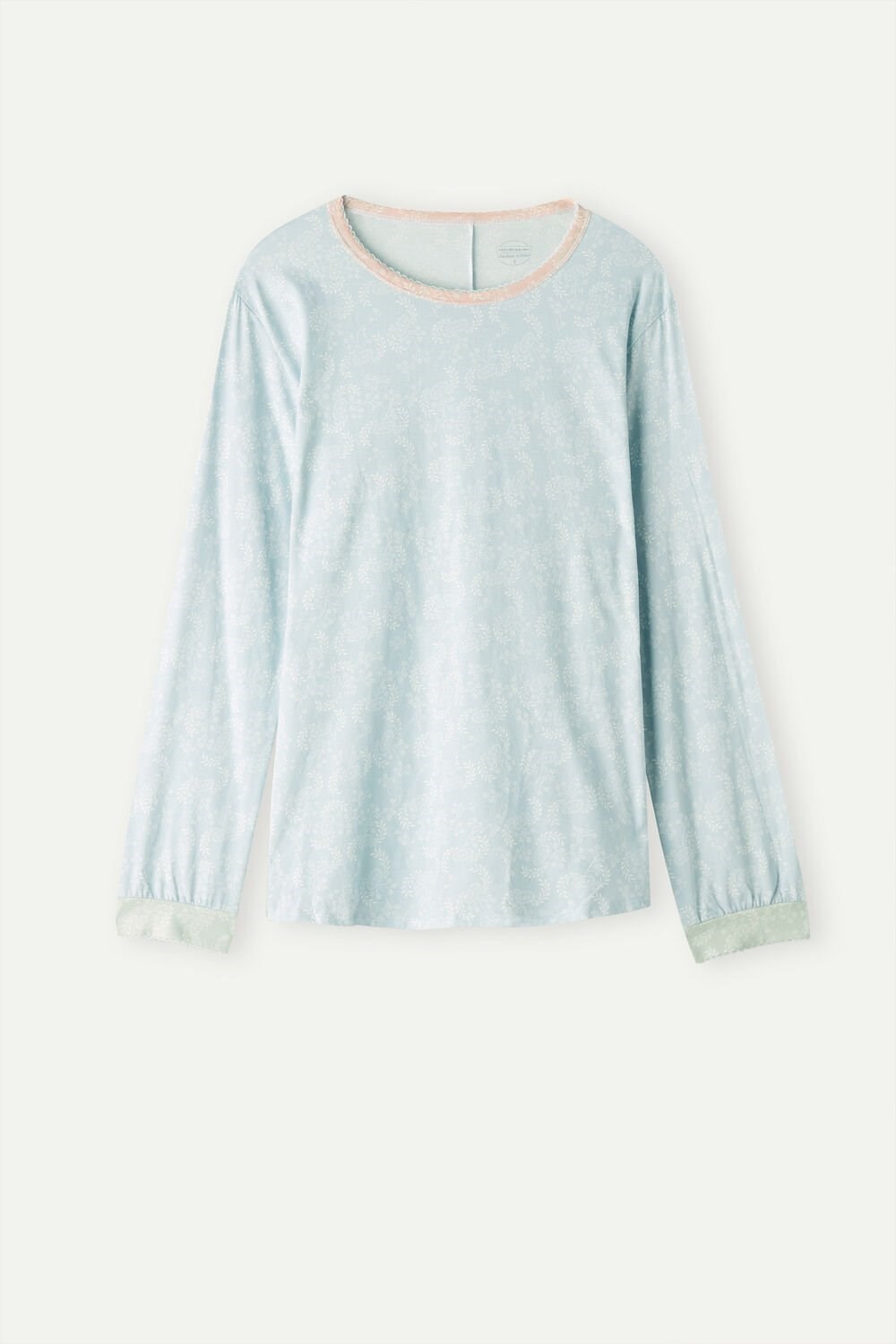 Light Blue - 226j - Romantic Cashmere Print Intimissimi Romantic Cashmere Long Sleeve Cotton Top | DZGS-24870