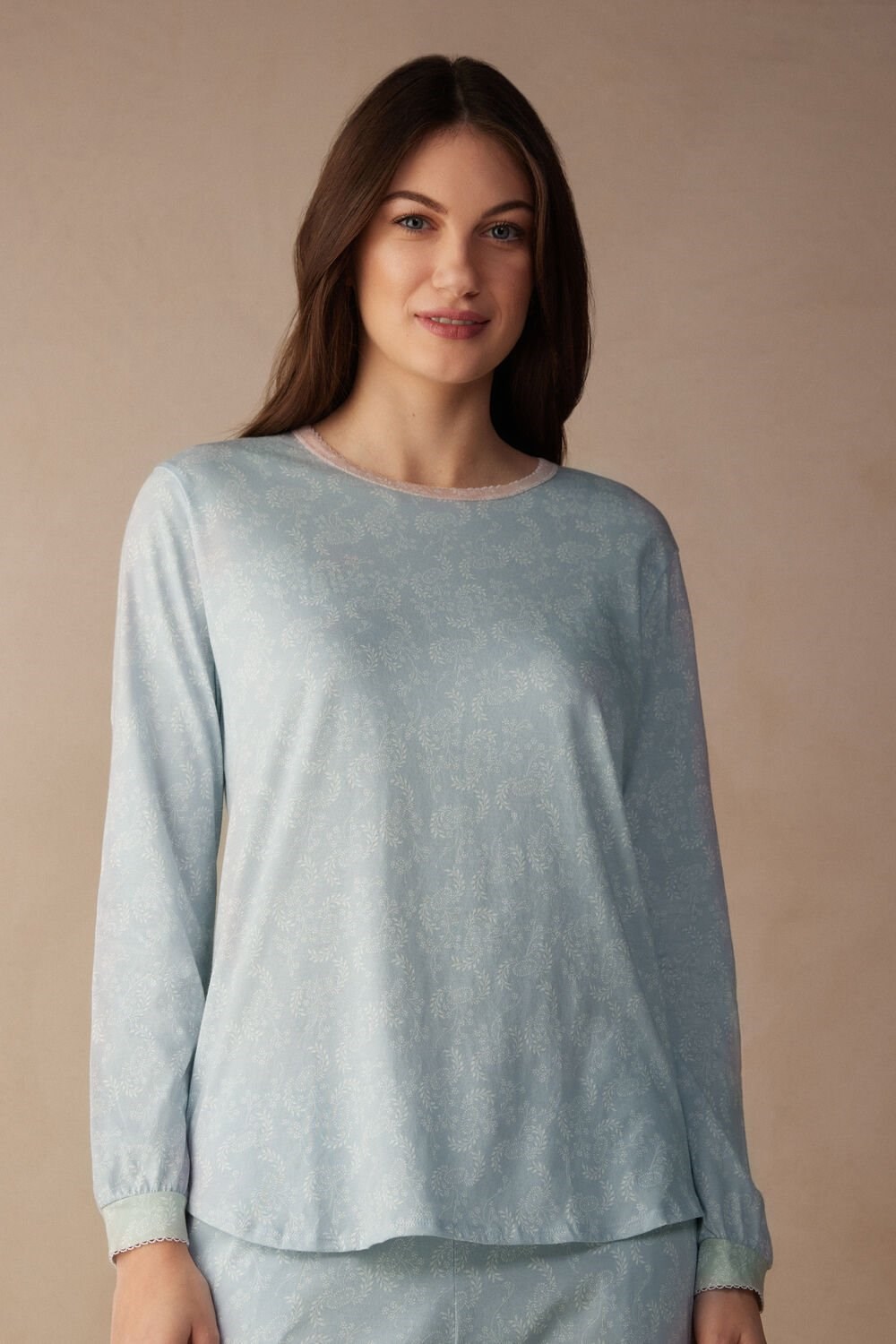 Light Blue - 226j - Romantic Cashmere Print Intimissimi Romantic Cashmere Long Sleeve Cotton Top | DZGS-24870