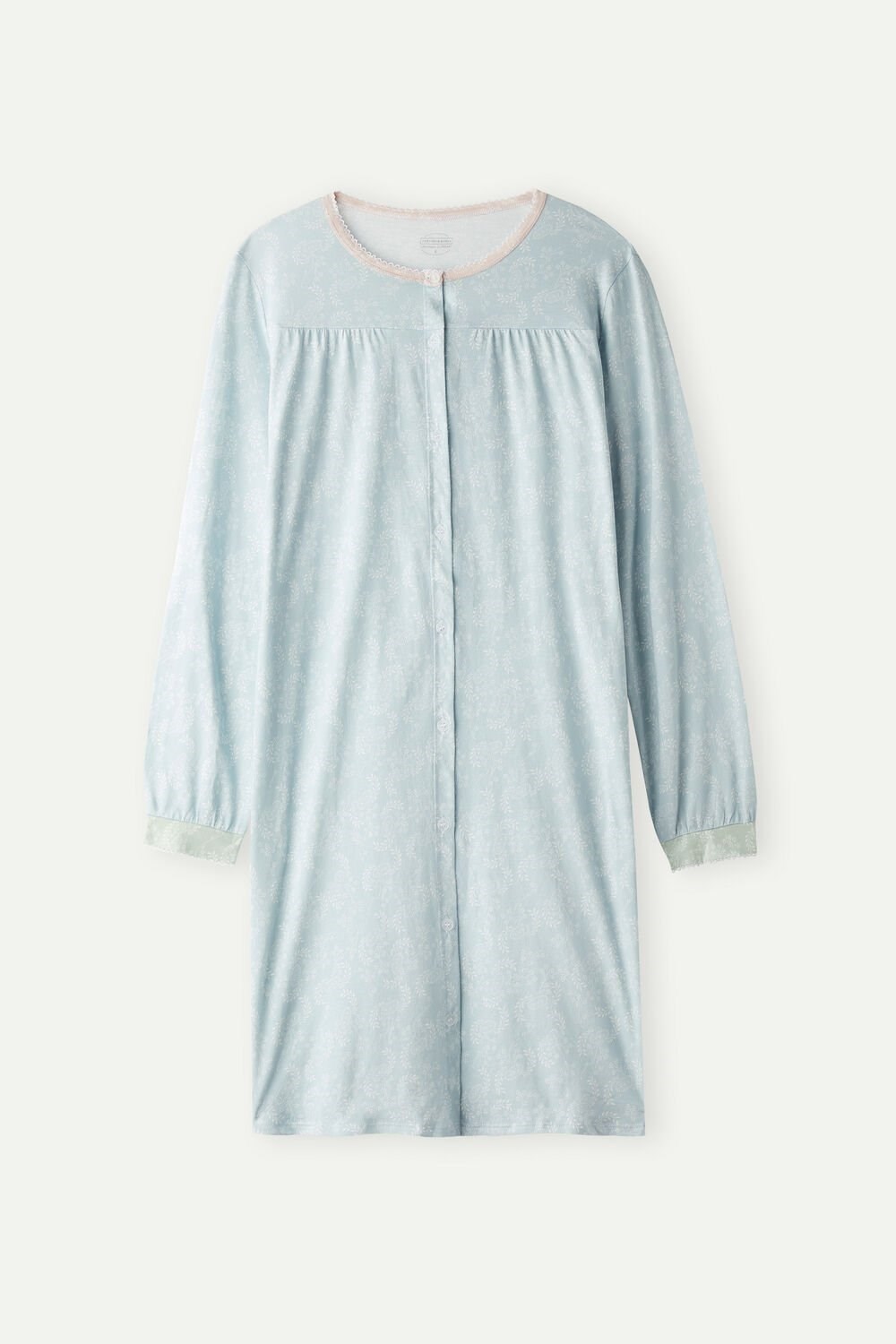 Light Blue - 226j - Romantic Cashmere Print Intimissimi Romantic Cashmere Button Up Night Shirt | TUOR-42981