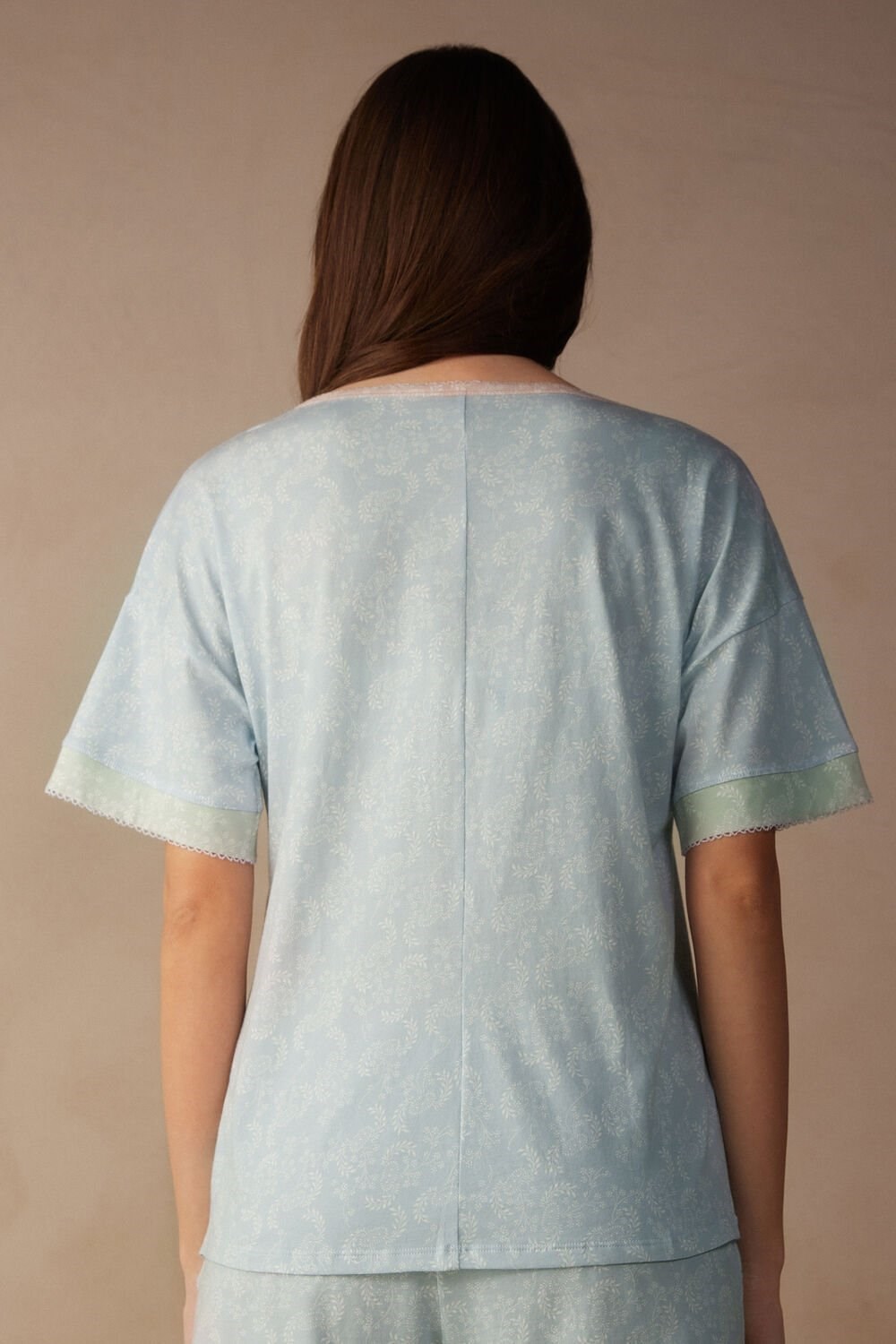 Light Blue - 226j - Romantic Cashmere Print Intimissimi Romantic Cashmere Short Sleeve Cotton Top | ZGCA-23786