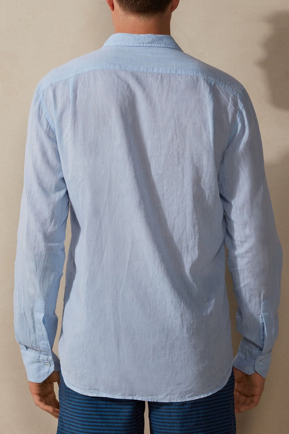 Light Blue - 979i - Light Blue Intimissimi Linen and Cotton Shirt | XMTW-60123