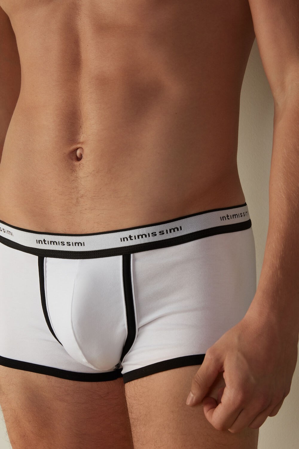 Multicolor - 143i - White / Black Intimissimi Stretch Supima® Cotton Boxer Shorts with Logo Detail | AXLV-37941