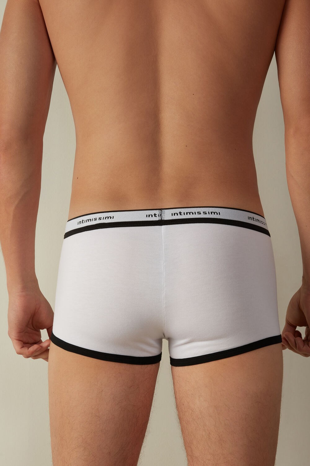 Multicolor - 143i - White / Black Intimissimi Stretch Supima® Cotton Boxer Shorts with Logo Detail | AXLV-37941