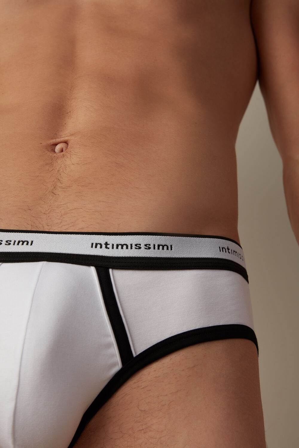 Multicolor - 143i - White / Black Intimissimi Stretch Supima® Cotton Brief with Logo Detail | IAYH-07652