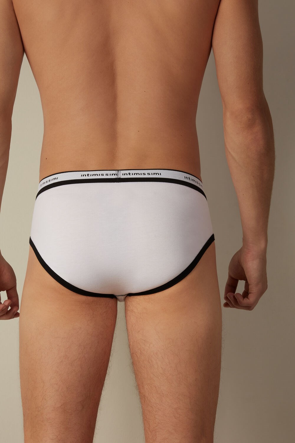 Multicolor - 143i - White / Black Intimissimi Stretch Supima® Cotton Brief with Logo Detail | IAYH-07652